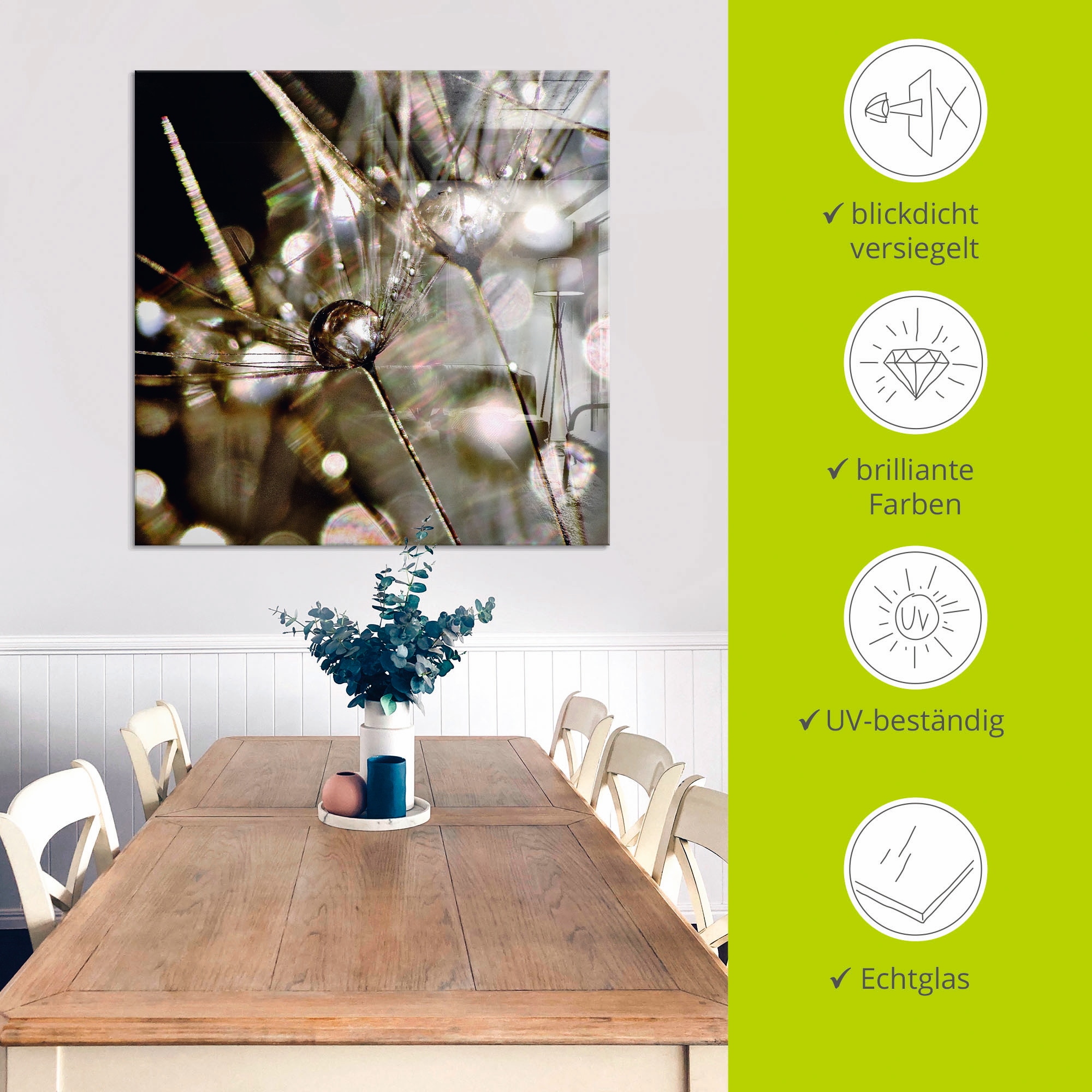 Artland Glasbild »Pusteblume mit Wasserperlen« Blumen 1 Stk. tlg. in verschiedenen Größen