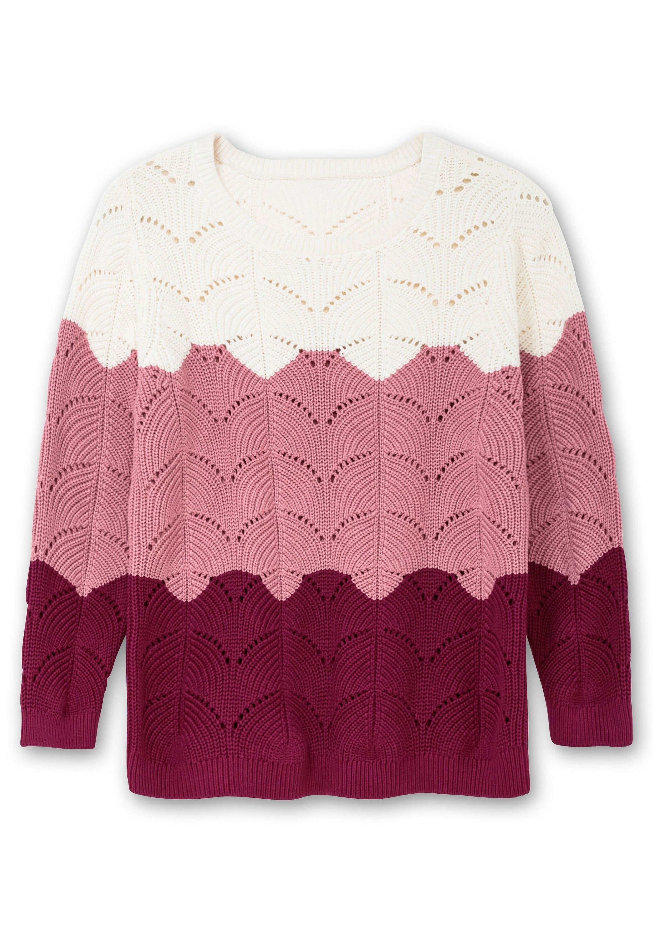 Sheego Rundhalspullover »Pullover im Ajourstrick, mit Colourblocking im Ajourstrick, mit Colourblocking«