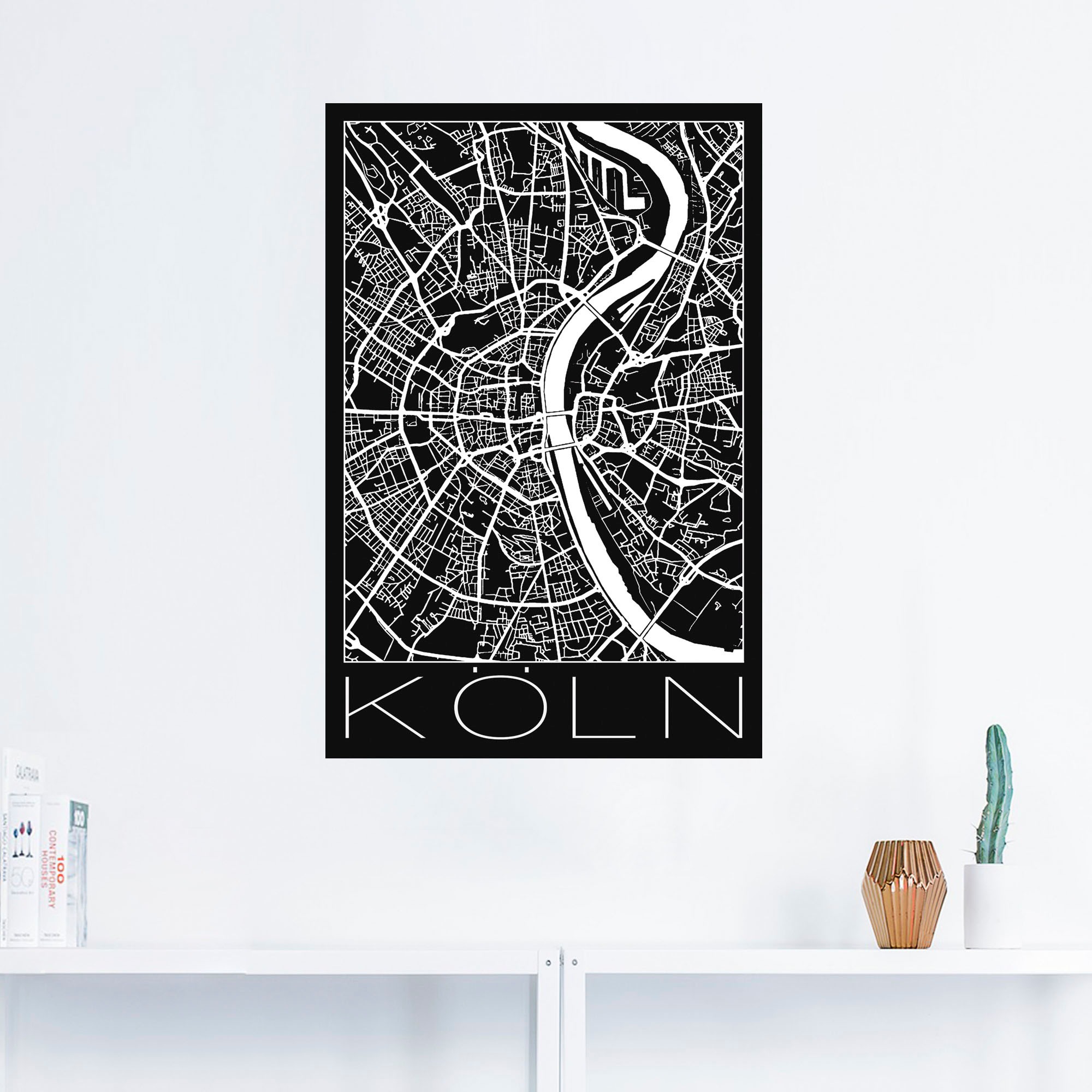 Artland Wandbild »Retro Karte Köln Deutschland Schwarz«, Deutschland, (1 St.), als Poster, Wandaufkleber in verschied. Größen