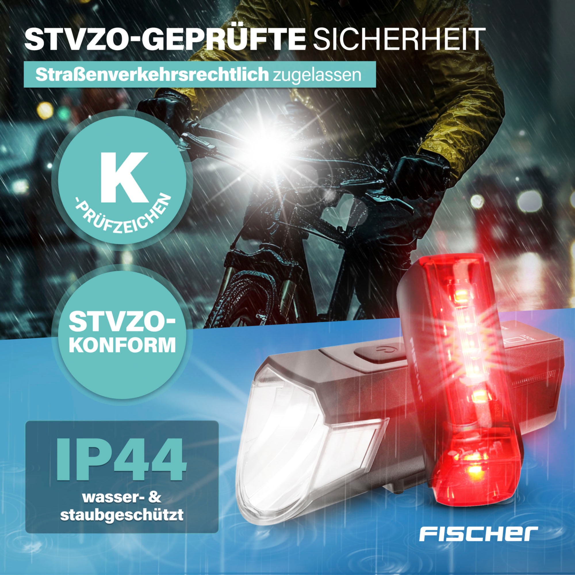 FISCHER Fahrrad Fahrradbeleuchtung »Akku Bel.-Set TWIN-80/40/20/Sensor 2.0«
