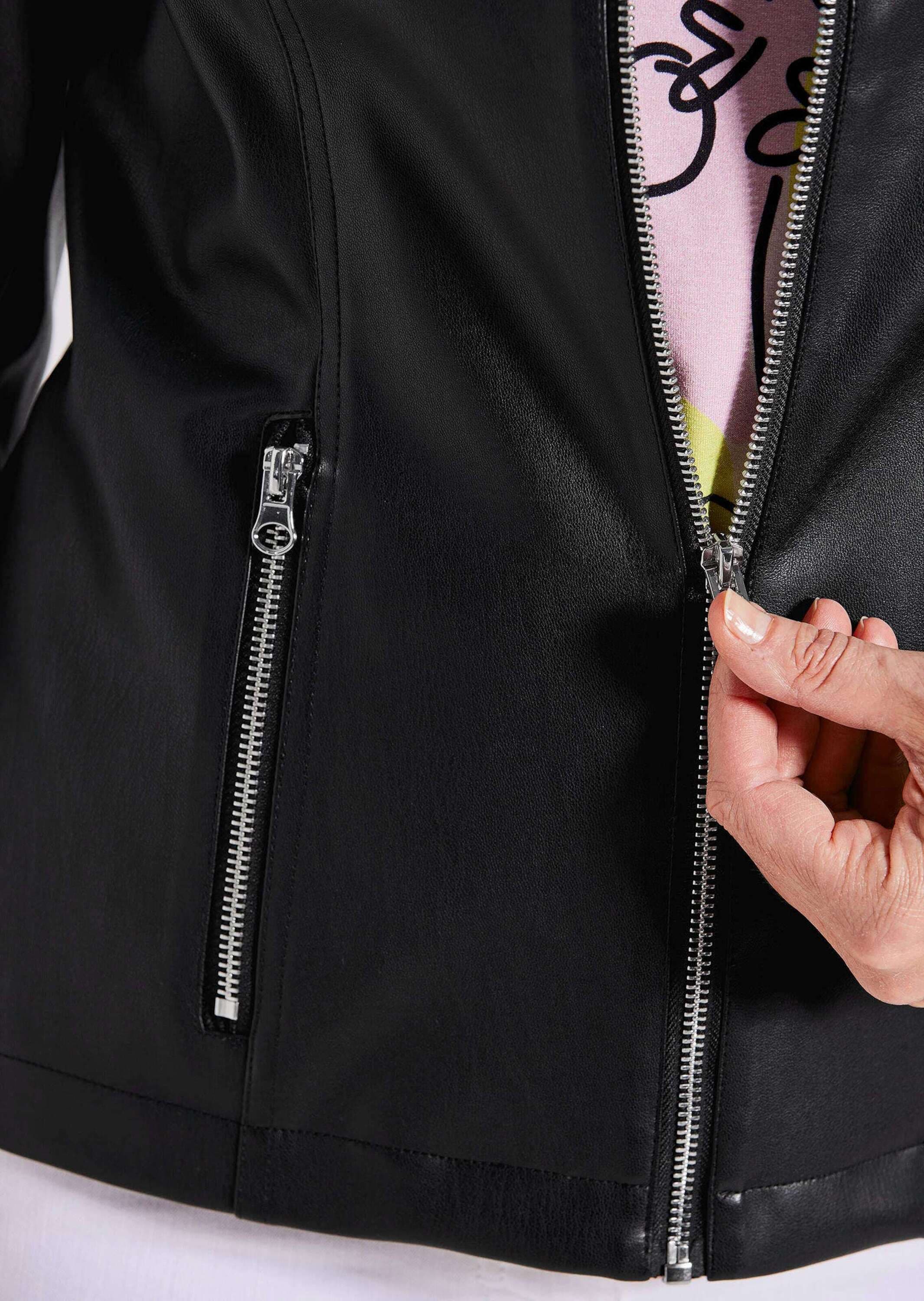 GOLDNER Kurzjacke »Kurzgröße Lederoptik-Jacke mit silbernen Reißverschlüssen«