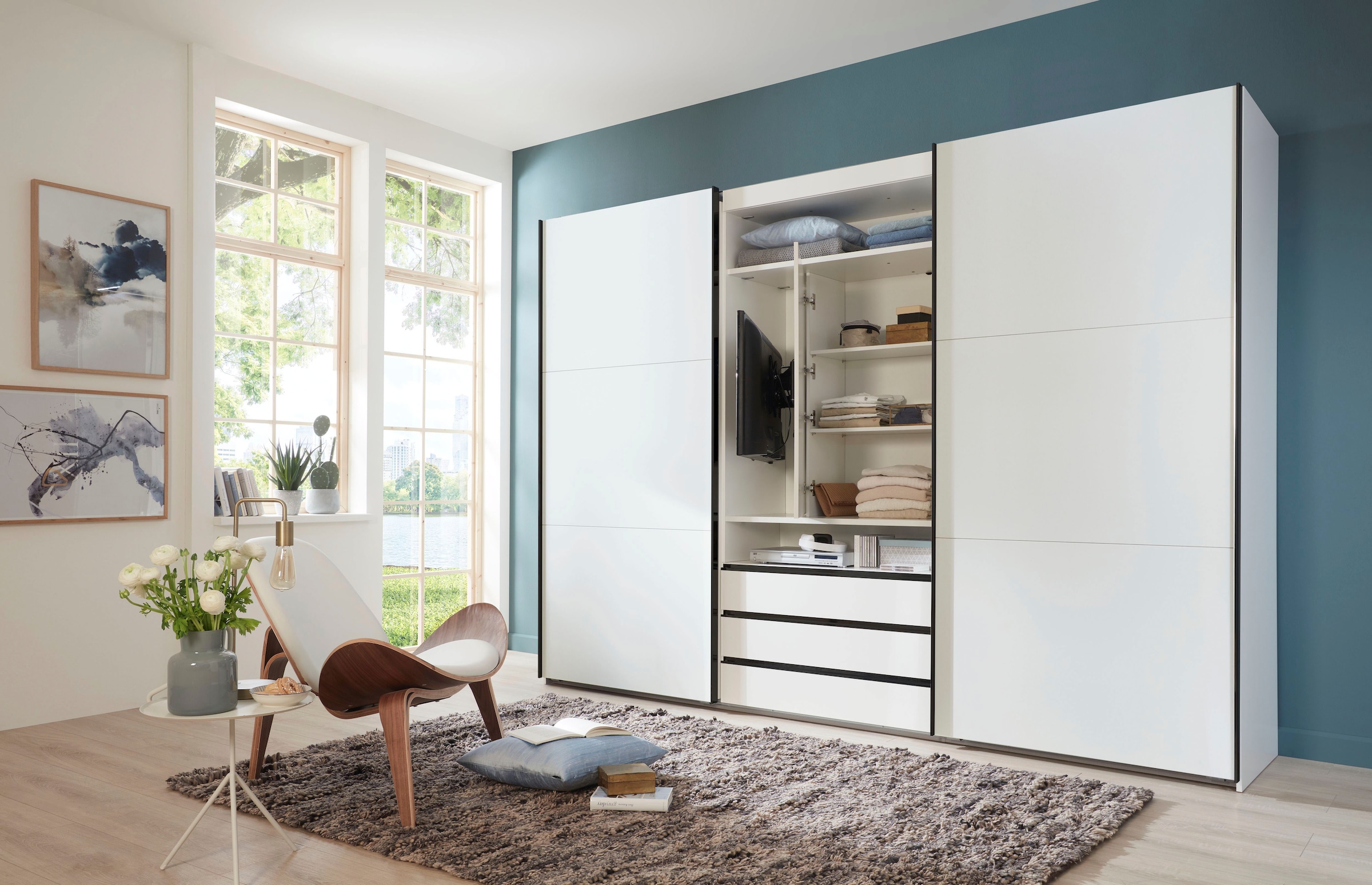 Wimex Schwebetürenschrank »Magic by fresh to go« tolles EXTRA: mit drehbarem TV-Element, mittig mit Schubladen