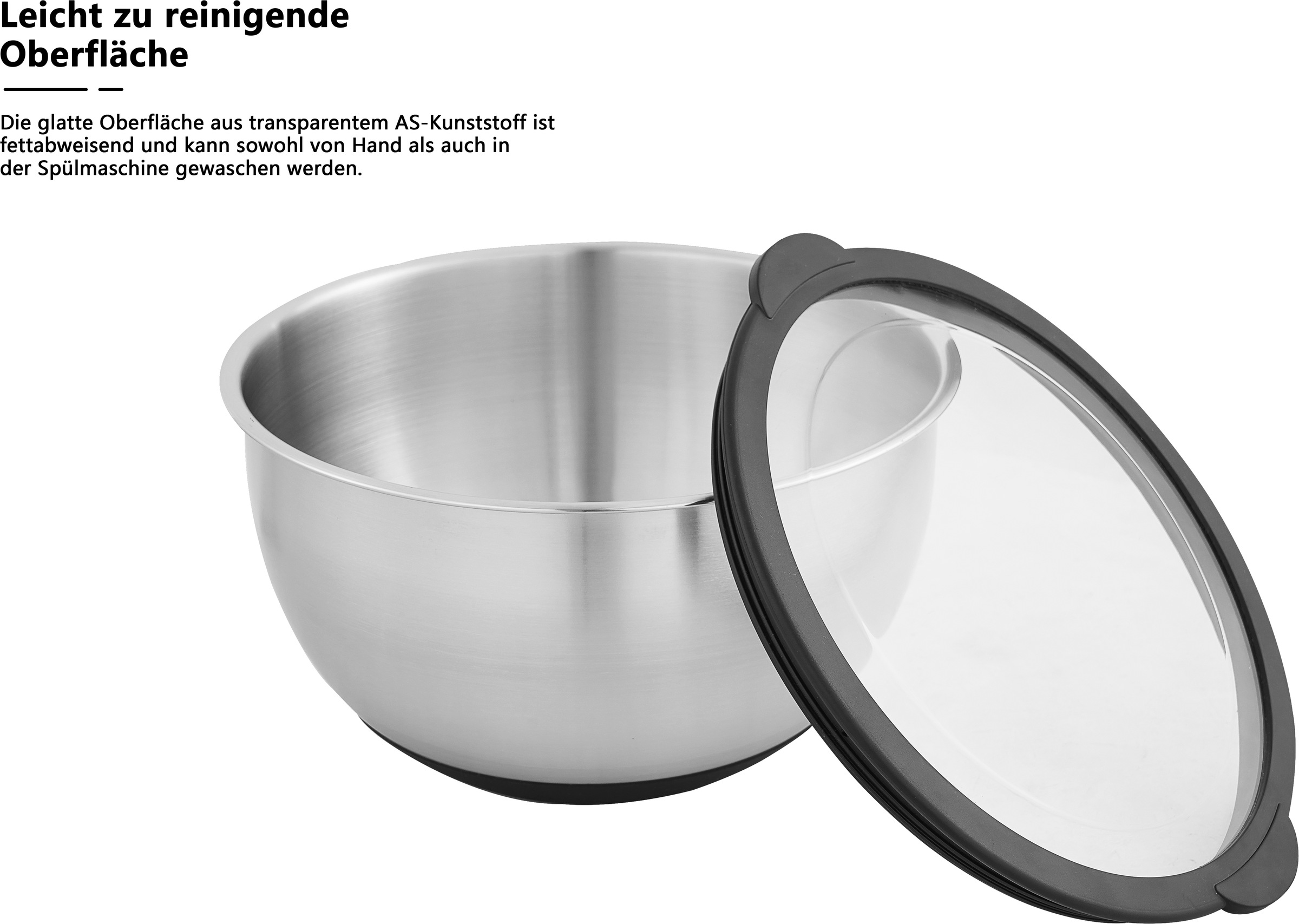OTTO home Schüssel »Sissela, inkl. Deckel, Ø 16 / 20 / 24 cm« 3 aus Edelstahl 18/10 Ideal zum Zubereiten, Lagern und Servieren von Speisen