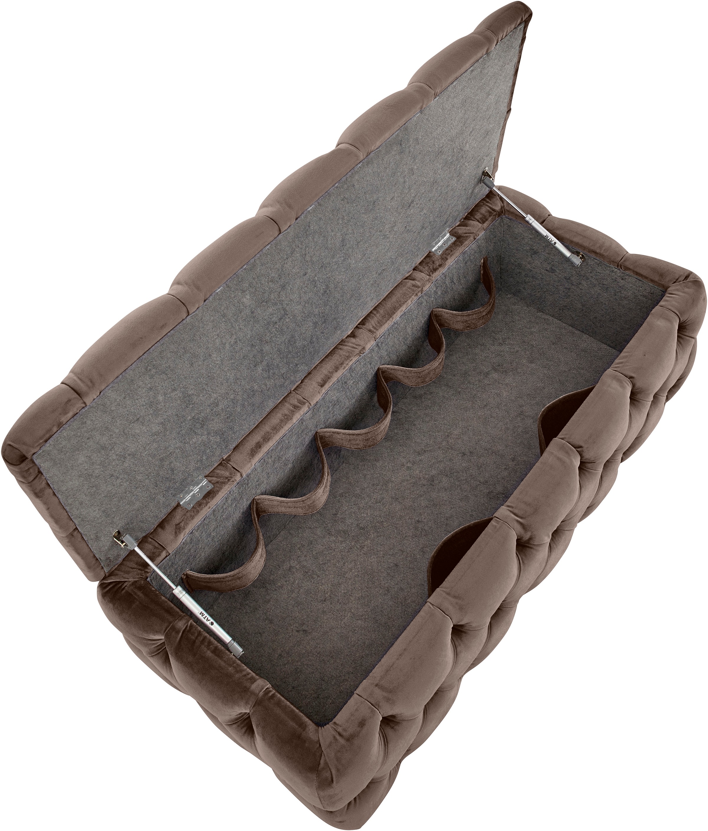 Guido Maria Kretschmer Home&Living Polsterhocker »KALINA, hochwertige Knopfheftung, B/T/H: 120/55/45 cm«, mit Staufach und innenliegenden Laschen zur besseren Aufbewahrung