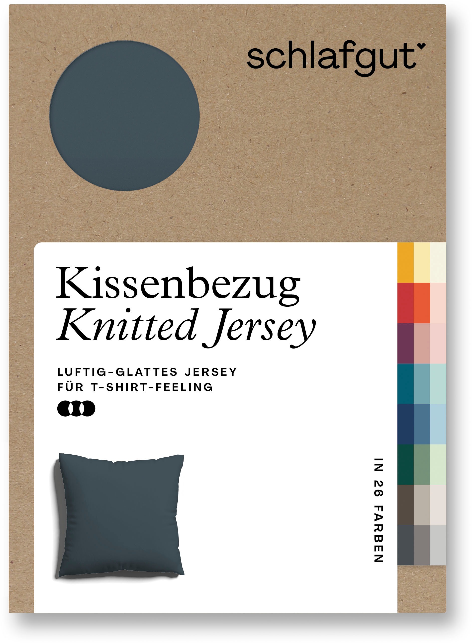 Schlafgut Kissenbezug »Knitted Jersey aus Bio-Baumwolle mit Elasthan, bügelfrei,«, (1 St.), besonders fein gestrickt, Kissenhülle mit farbigem Reißverschluss