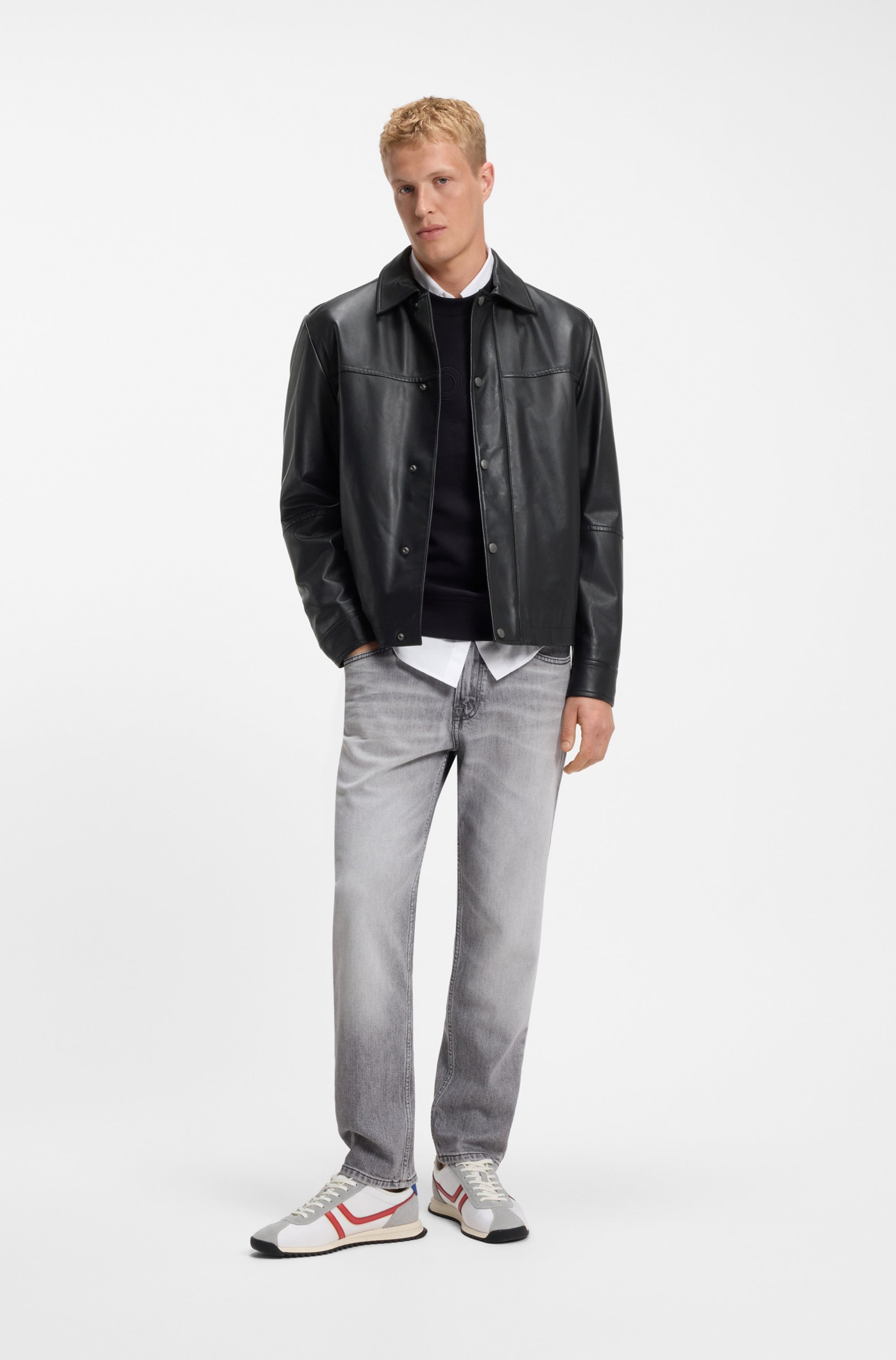 BOSS ORANGE Lederjacke »Joban« Glattes Nappaleder, Regular Fit, Metall-Schriftzug