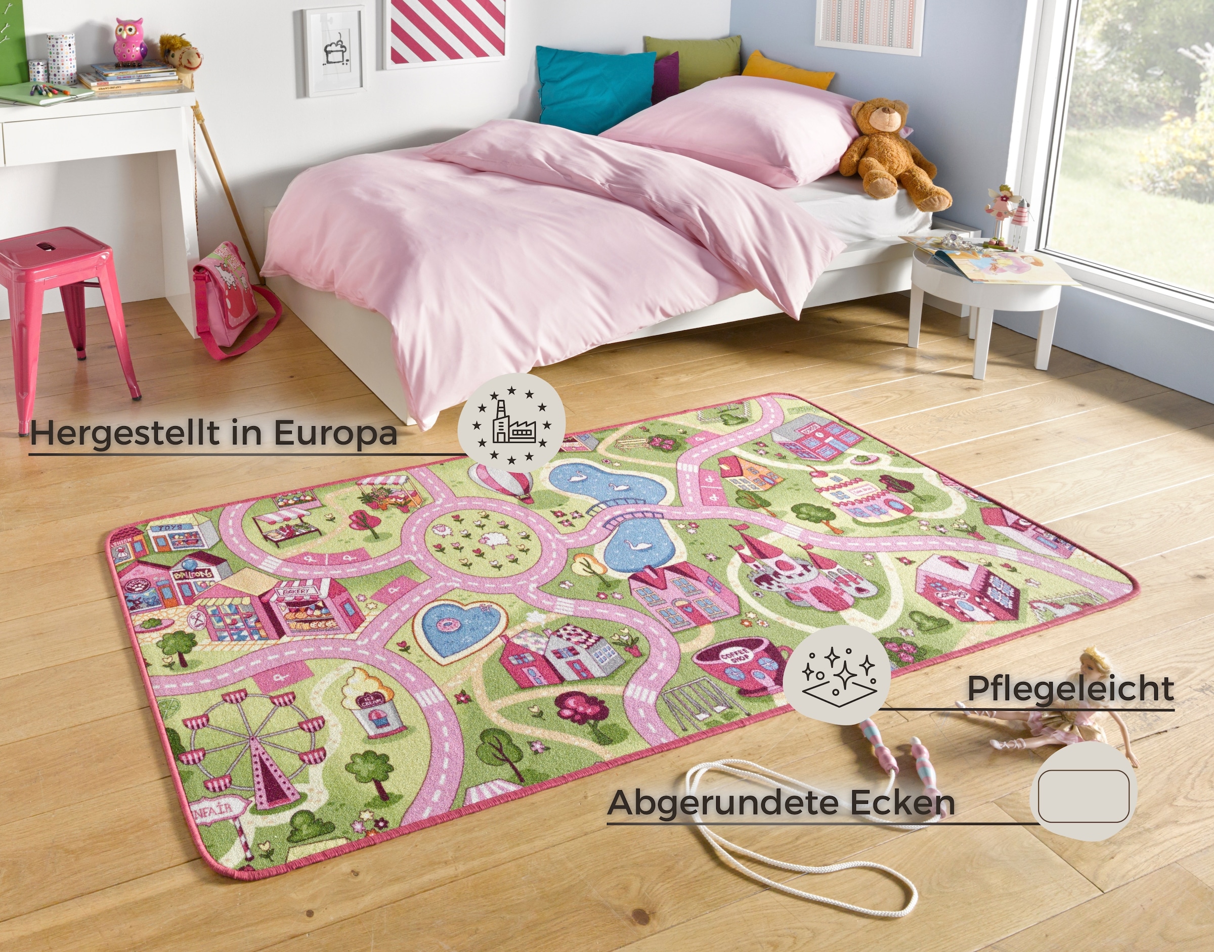 HANSE Home Kinderteppich »Sweettown«, rechteckig, 7 mm Höhe, Kurzflor, Straßen-Spielteppich, Spielunterlage, Kinderzimmer