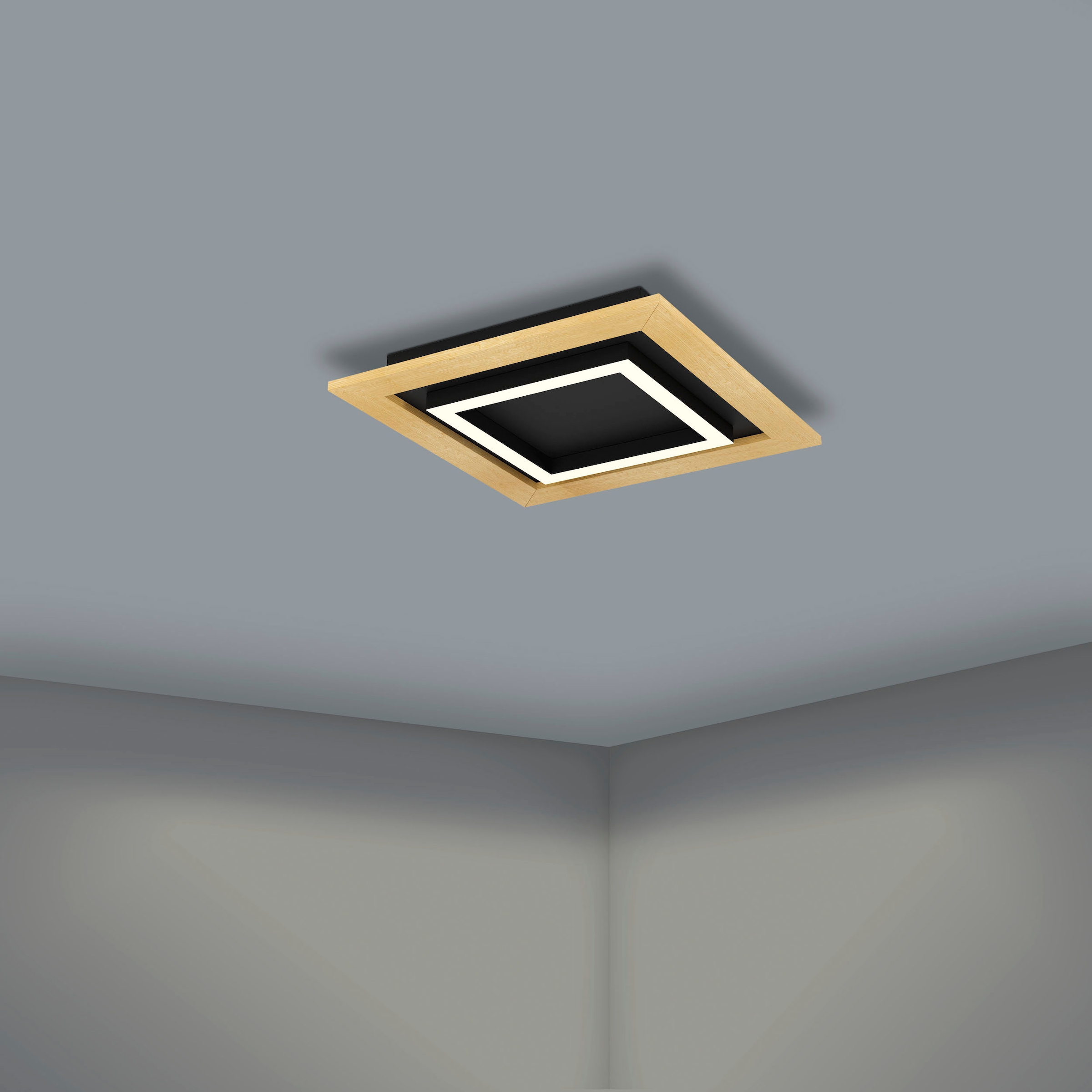 EGLO LED-Deckenleuchte »TIRRENARA« in schwarz und braun aus Stahl, Holz / inkl. LED fest integriert - 4 x 5,4 Watt