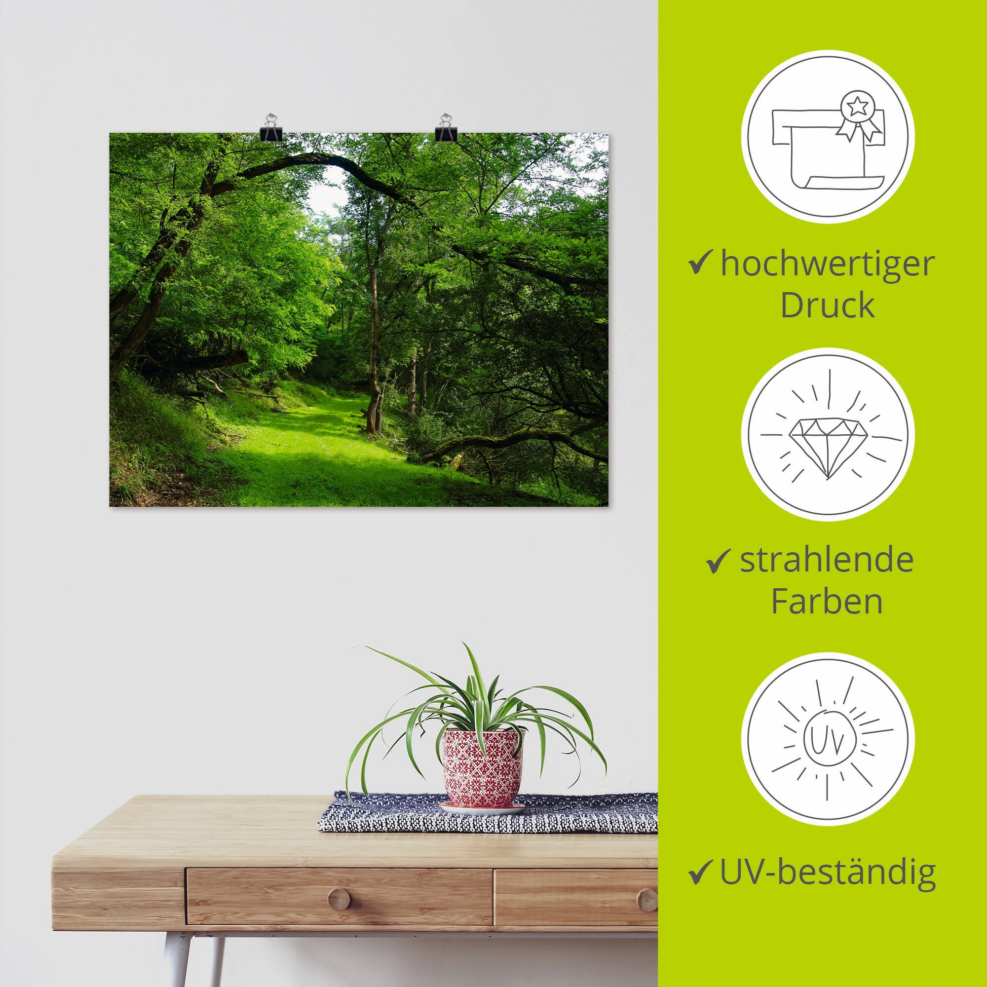 Artland Wandbild »Grüner Weg durch den Wald«, Wald, (1 St.), als Leinwandbild, Poster in verschied. Größen