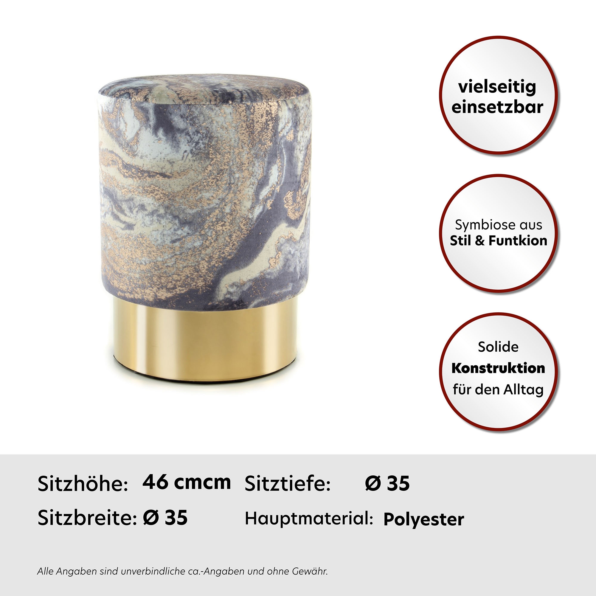 Kayoom Sitzhocker »Hocker Gipsy 325, stilvoller Sitzhocker, runde Form, stilvolles Design« 1 Stk. tlg. facettenreich, platzsparend, vielfältig einsetzbar, weiche Polsterung