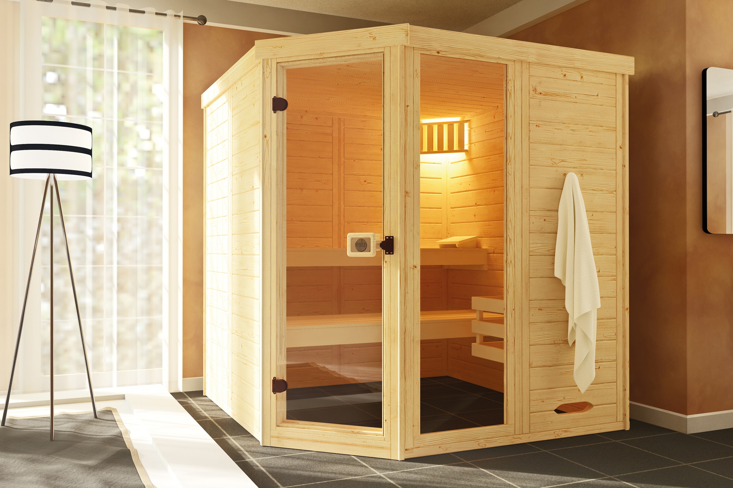 weka »Massivholz-Elementsauna LAUK« Blockbohlen, vorgefertigte Elemente