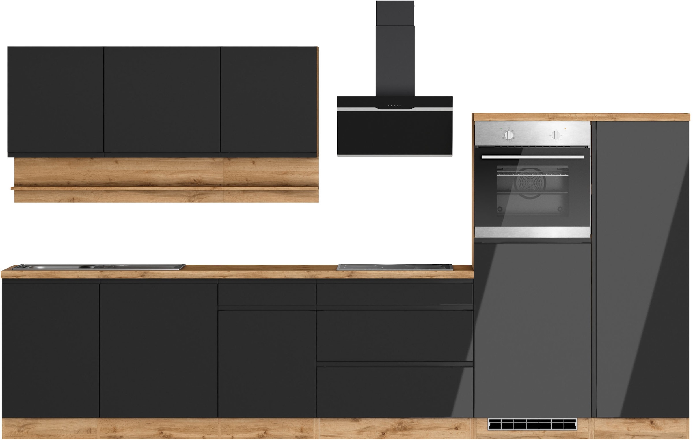 KOCHSTATION Küchenzeile »KS-Virginia,neu in verbesserter Ausführung« Arbeitsplatte 38 mm stark, Stauraum, Softclose,  Breite 350 cm, Soft-Close, ohne E-Geräte
