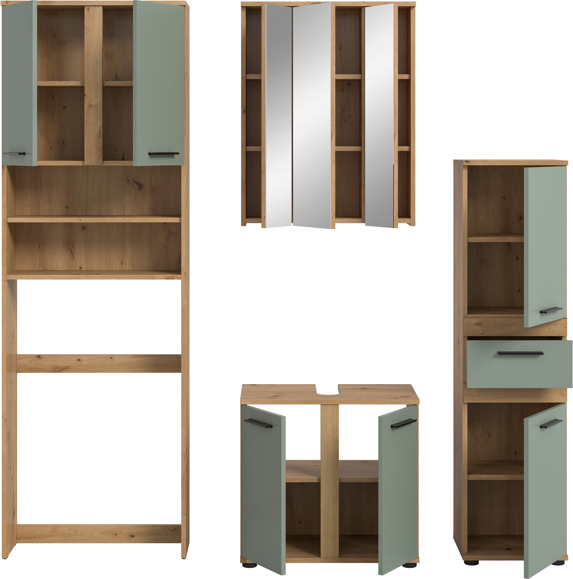 welltime Badmöbel-Set »LUCCA, 4-tlg. Badkombination, viel Stauraum, modernes Design« 4 Stk. tlg.