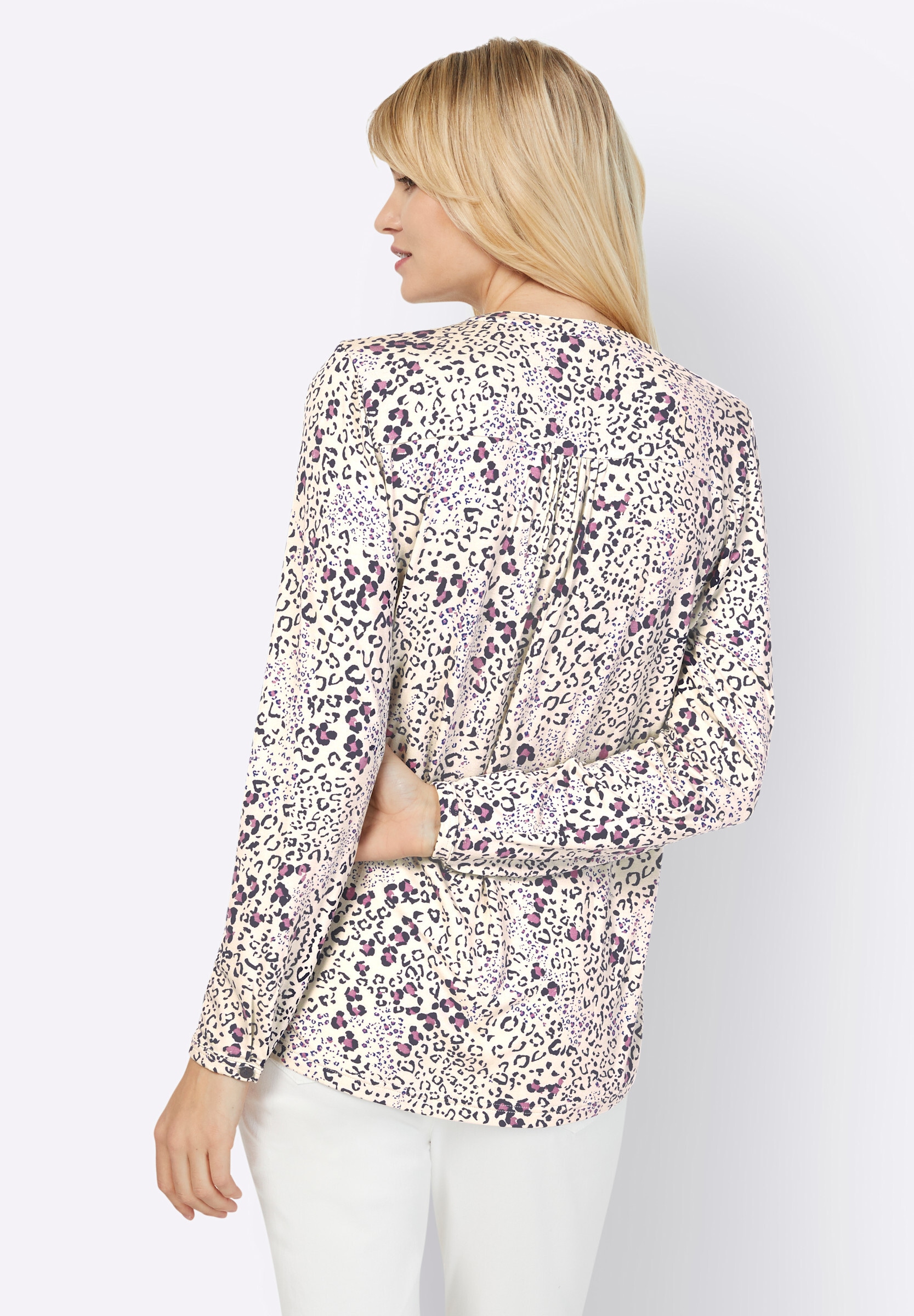 heine Shirtbluse »Jersey-Bluse Langarmbluse mit Samtbesatz an der Knopfleiste«