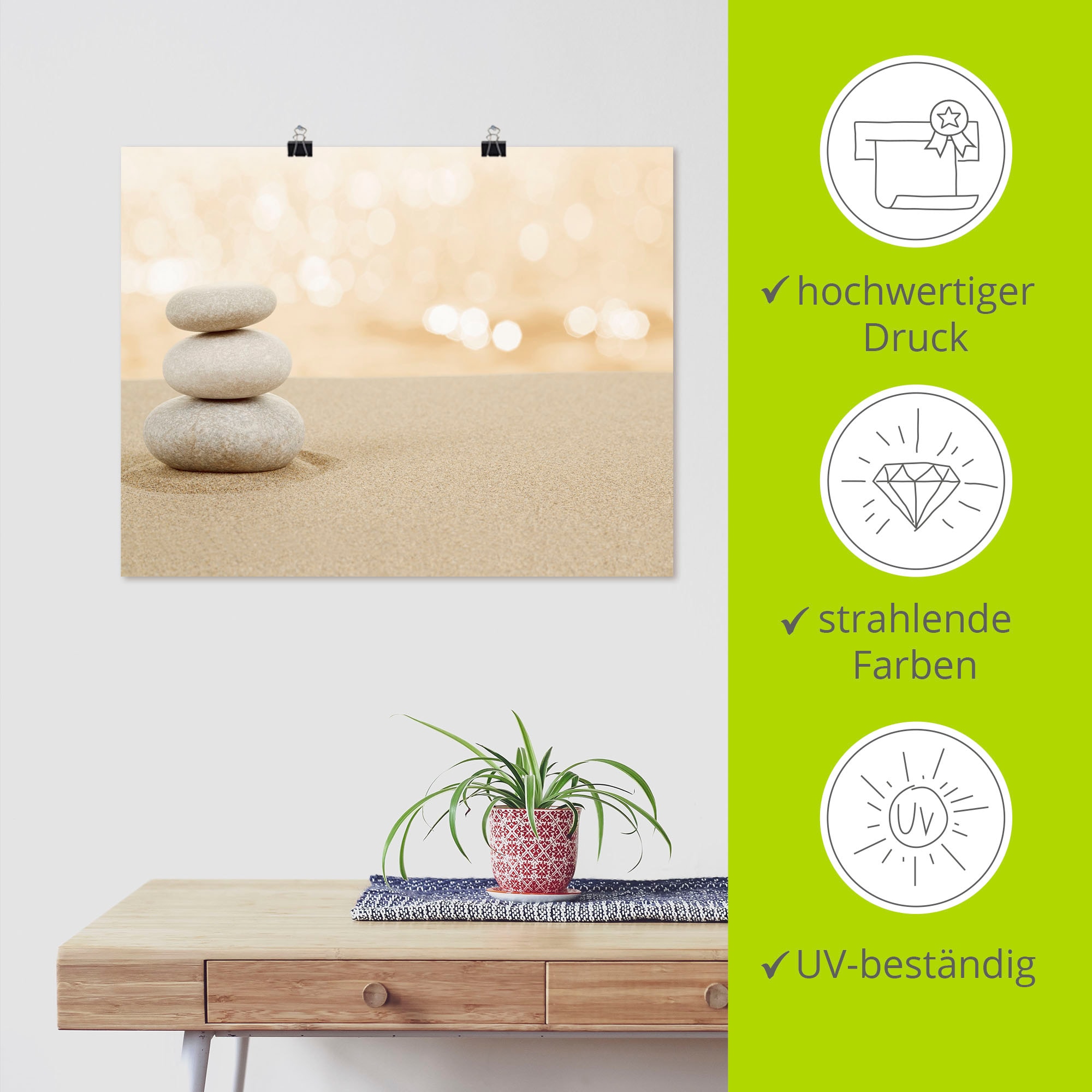 Artland Wandbild »Zen Steine im Sand«, Zen, (1 St.), als Leinwandbild, Poster in verschied. Größen