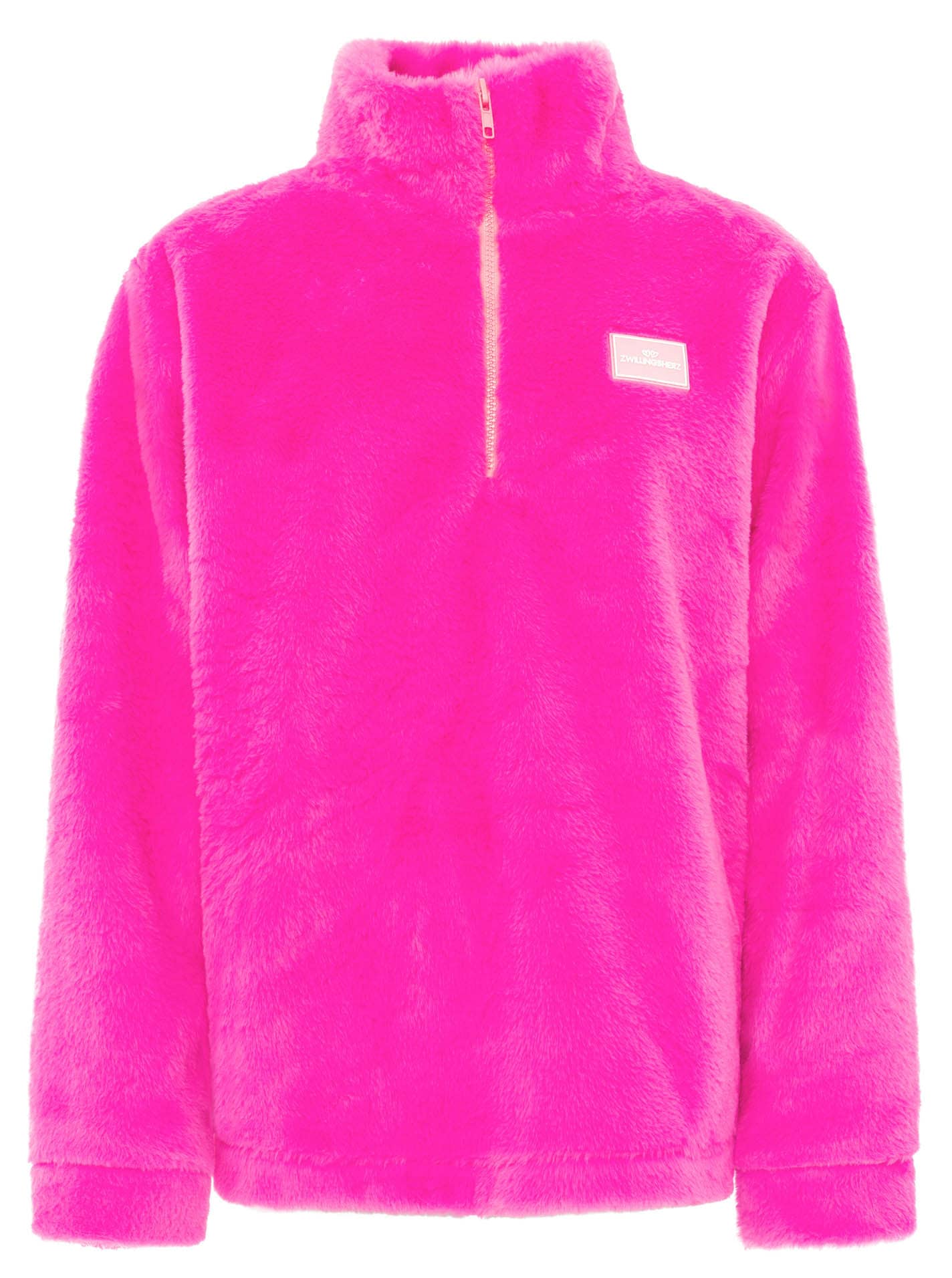 Zwillingsherz Troyer »"ZH"« Fake Fur Optik, Stehkragen mit pinkem Reißverschluss und Patch