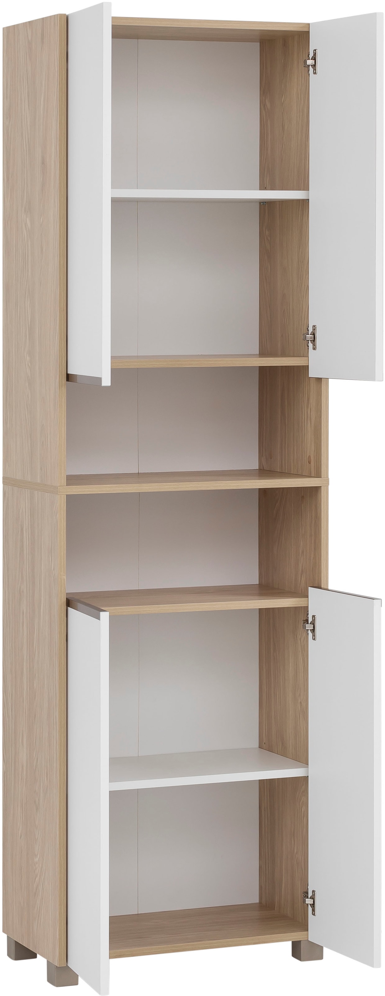 welltime Hochschrank »Juba Breite 57,0 cm« Eiche Hell Dekor mit fühlbarer Holzstruktur, Beschläge aus Metall