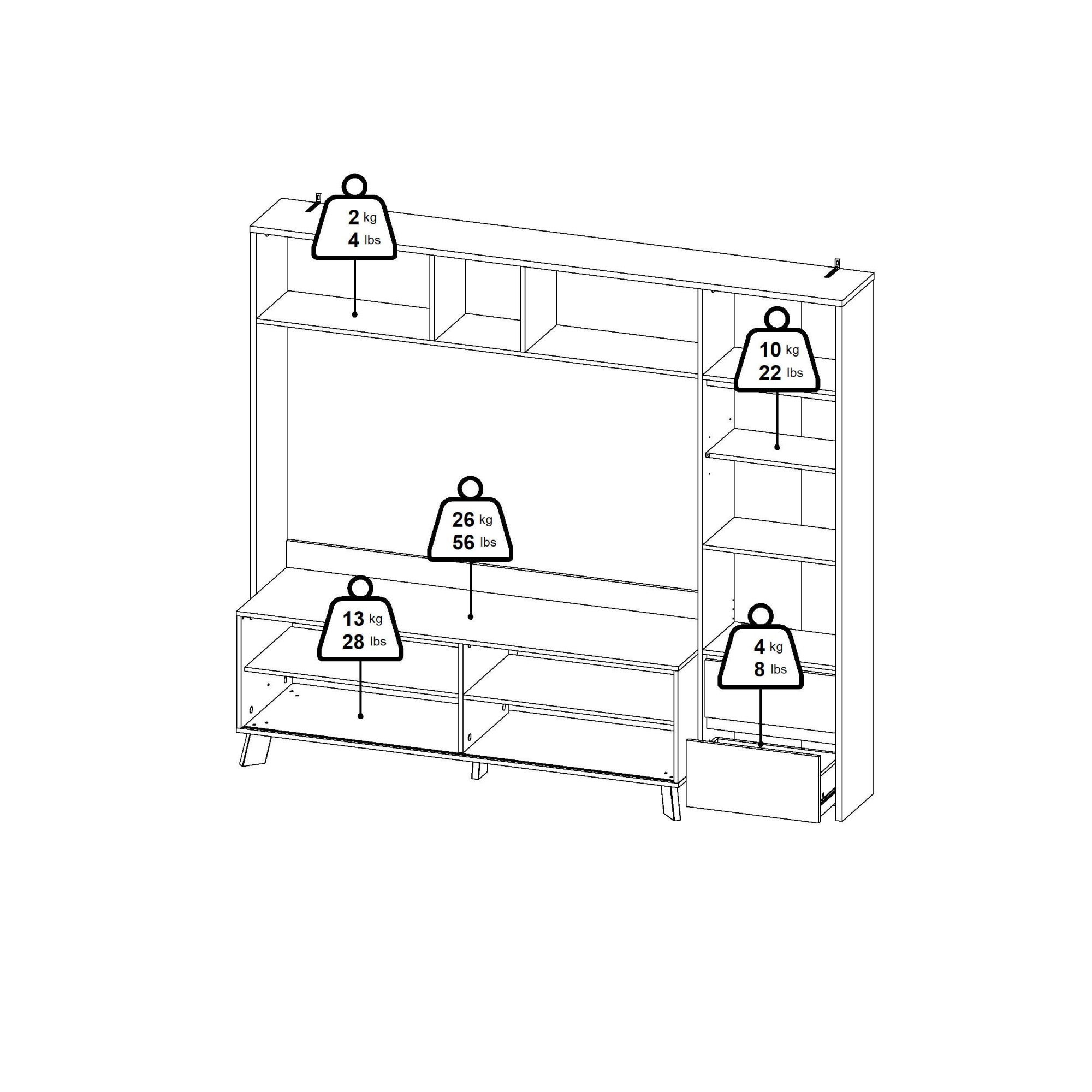 INOSIGN Wohnwand »Next, TV-Wand, TV-Möbel, Wohnwand, Sideboard«, mit Schiebetür und 2 Schubladen, Breite 209 cm, Höhe 182 cm