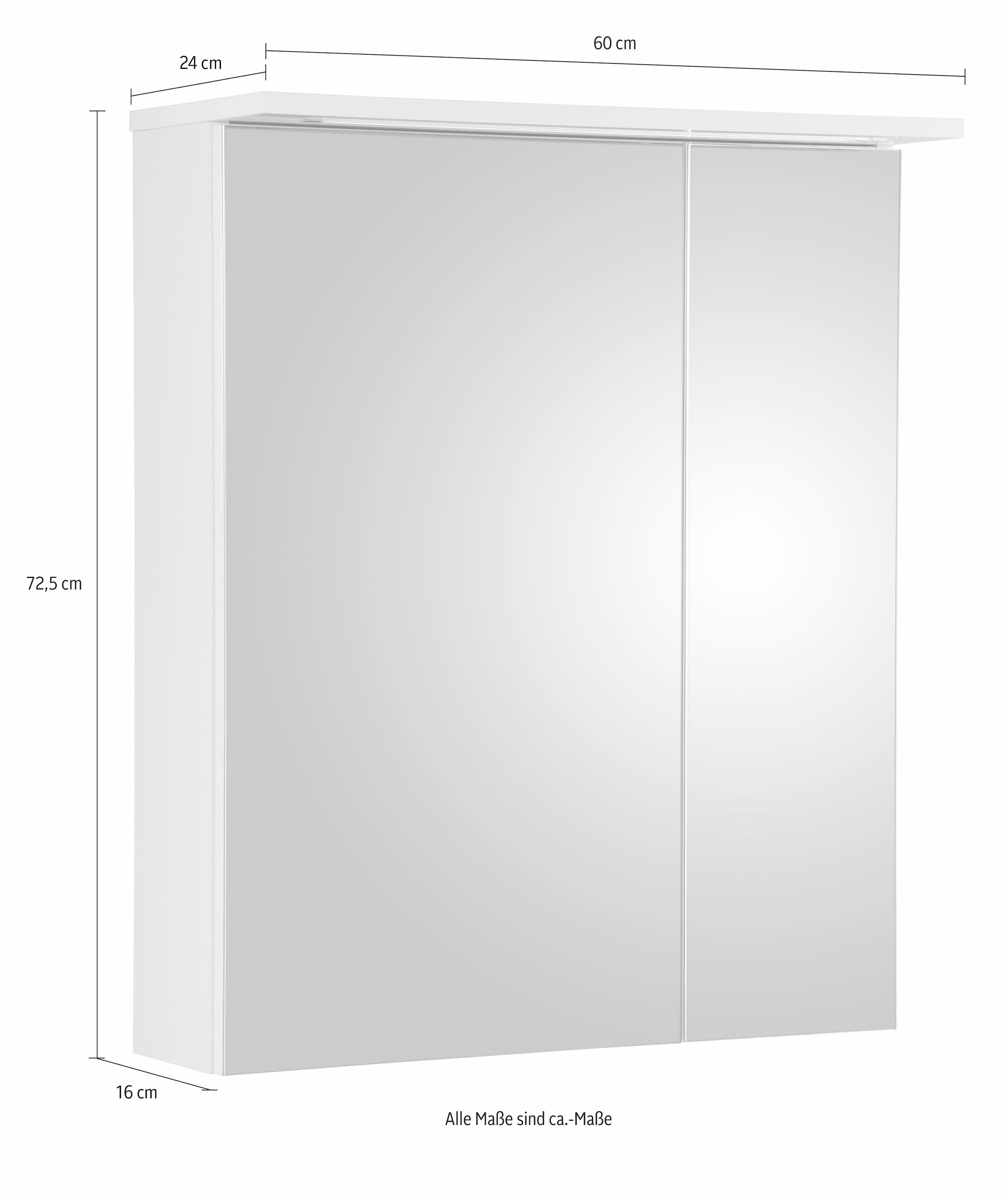 Schildmeyer Spiegelschrank »Profil 16«, Breite 60 cm, 2-türig, LED-Beleuchtung, Schalter-/Steckdosenbox