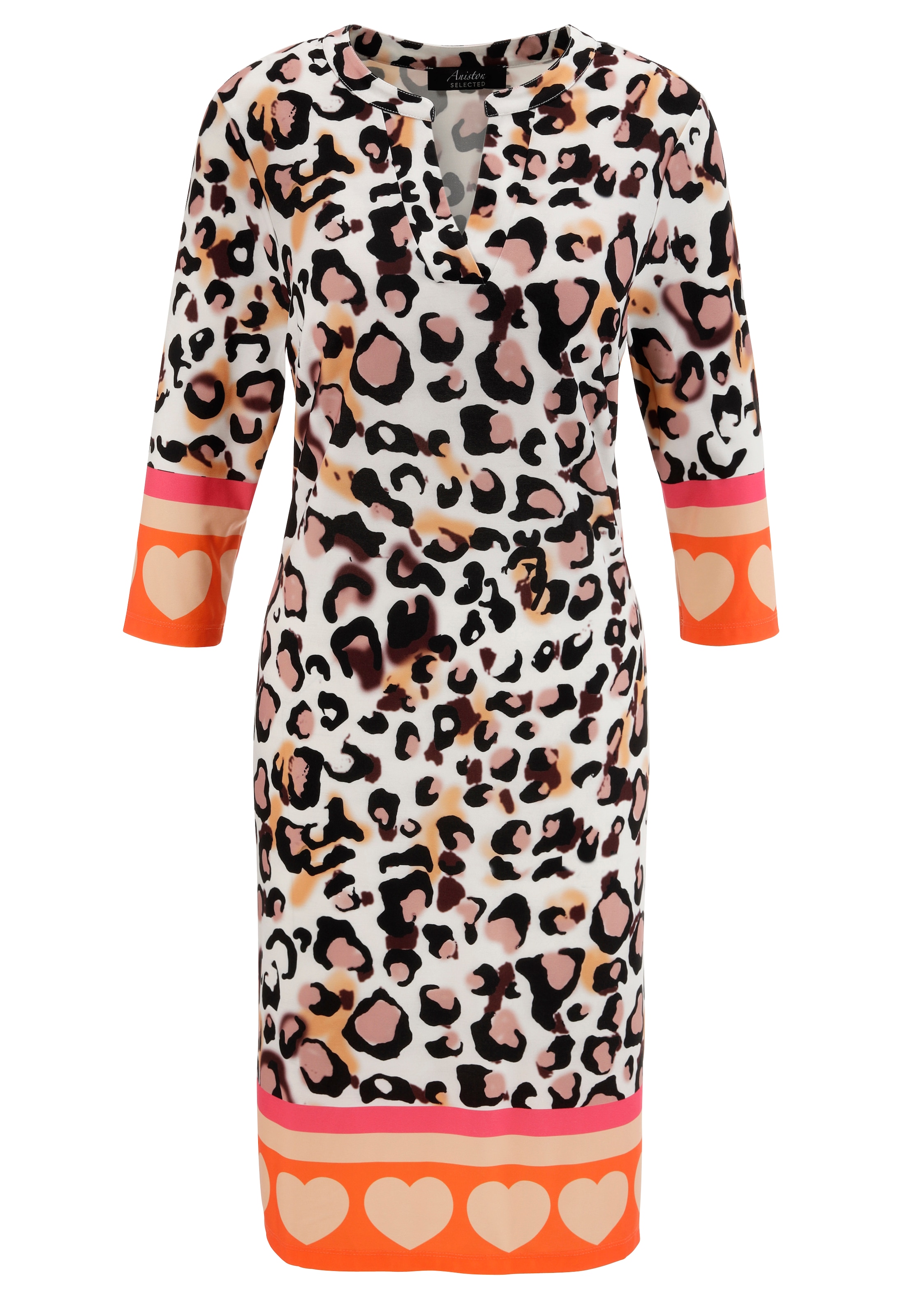 Aniston SELECTED Jerseykleid, mit breit gestreifter und Herzen versehene Bordüre