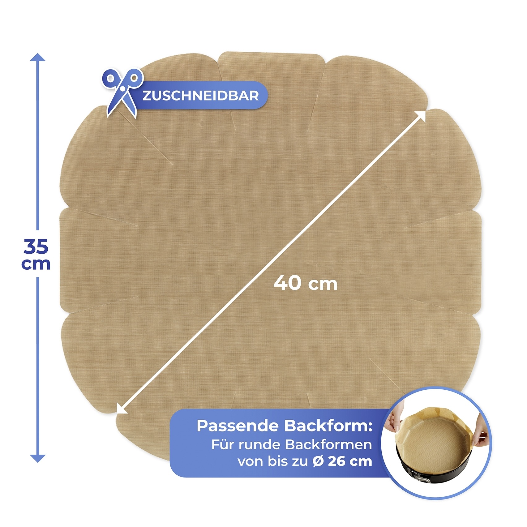 Maximex Backpapier »Antihaft-Backform-Zuschnitt« mit Antihaft-Beschichtung, Set bestehend aus 1x rund, 1x eckig