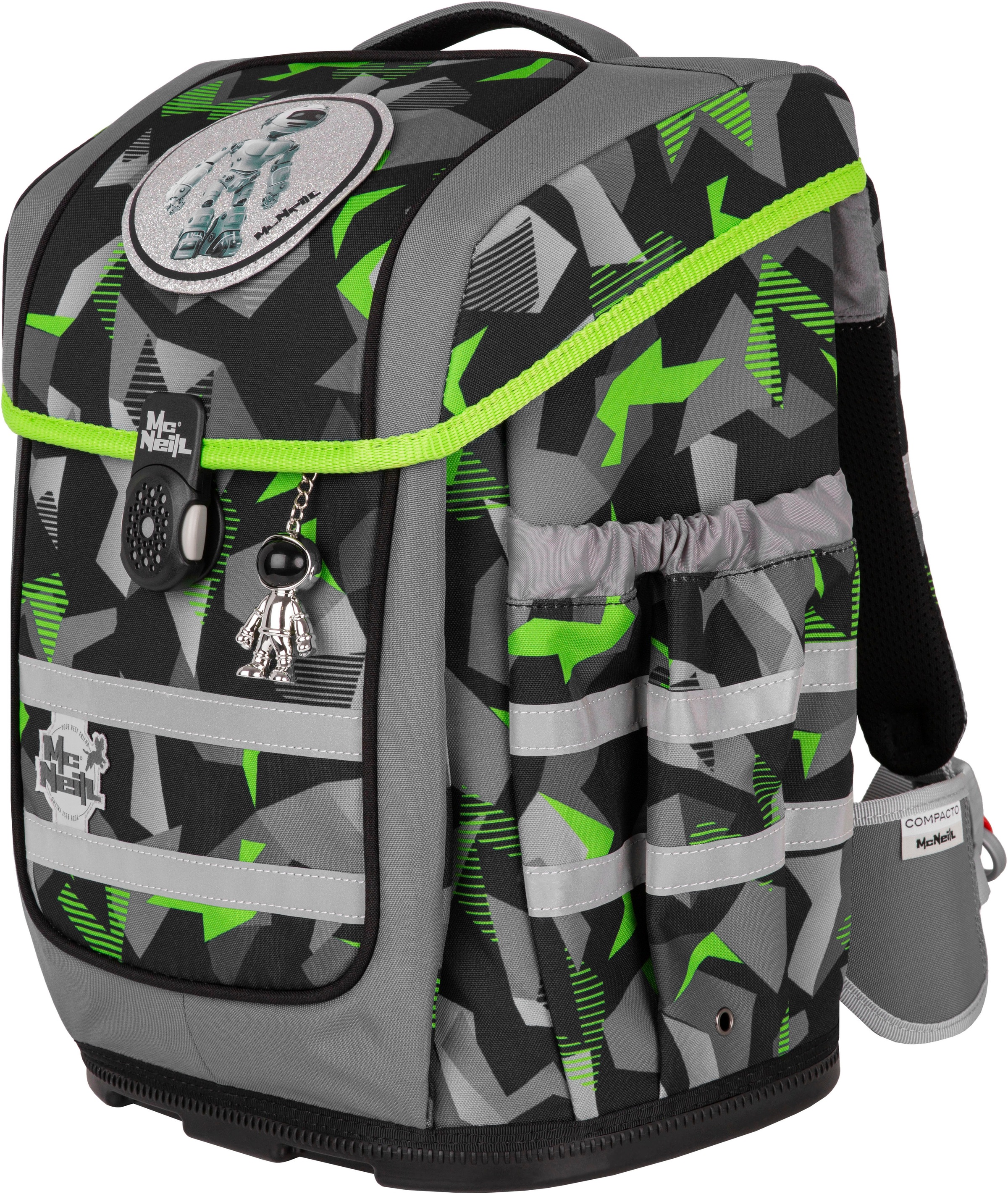 McNeill Schulranzen »Ergo Compacto, Techno« reflektierende Streifen auf den Schultergurten;retroreflektierende Flächen inkl. Federmäppchen, Turnbeutel, Schlamperrolle & Motivmagnet