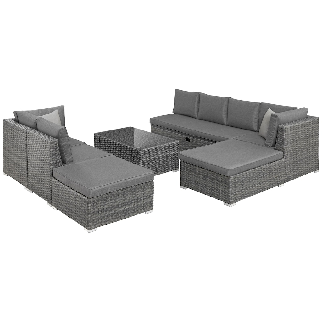 KONIFERA Gartenlounge-Set »New York«, (21 tlg., 1x 3er AZ-Sofa, 1x Ecke, 1x Sessel, 1x Ottomane mit Staufach, 1x Tisch)