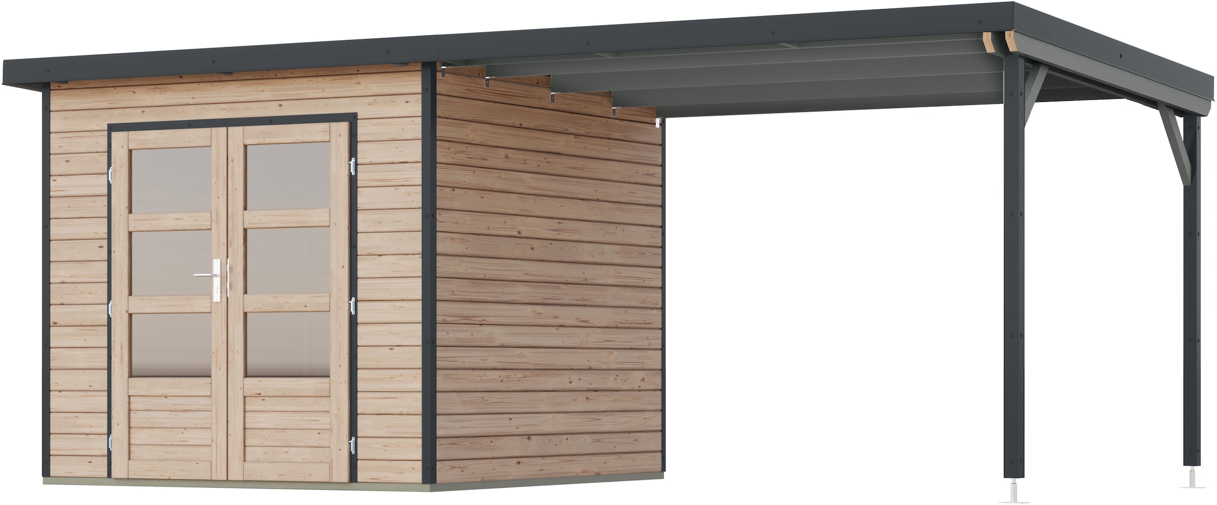 Karibu Gartenhaus »Plutino 3  SET, in verschiedenen Farben« inkl. Anbaudach