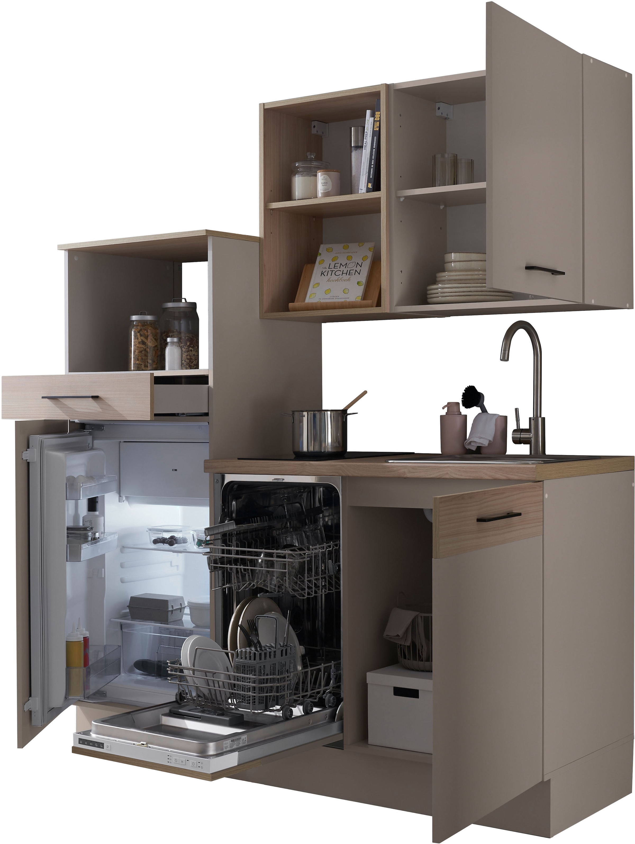 BASIC by Balculina Pantryküche »Marlon Pantryküche BxHxT 165x210x60 cm« Breite 165cm, wahlweise mit E-Geräten , Metallgriffe