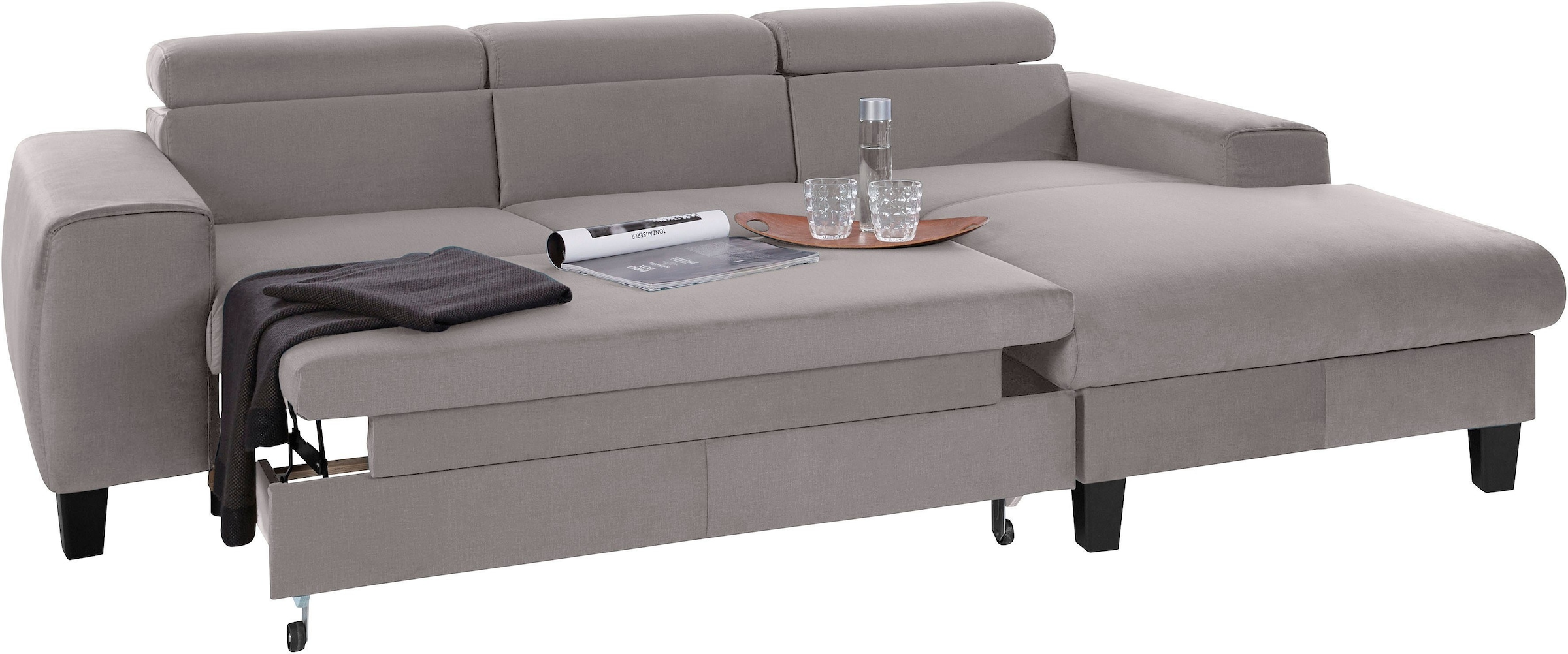 COTTA Polstergarnitur »Morven L-Form«, (Set), Set bestehend aus: Ecksofa mit Kopfteilverstellung & Hocker