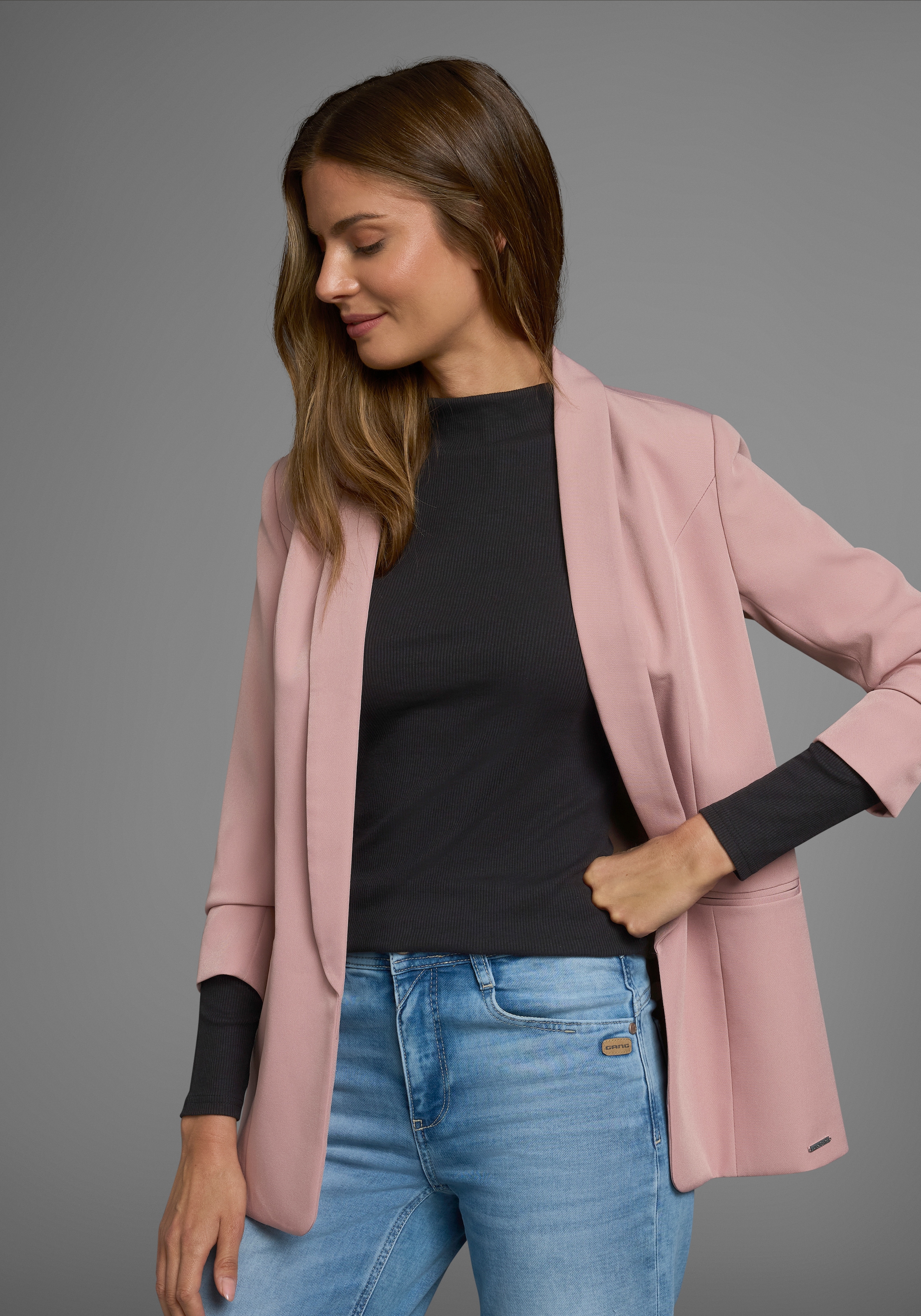 AJC Langarmshirt, langärmelig, Basic-Stil, Stehkragen, ideal für Büro und Freizeit