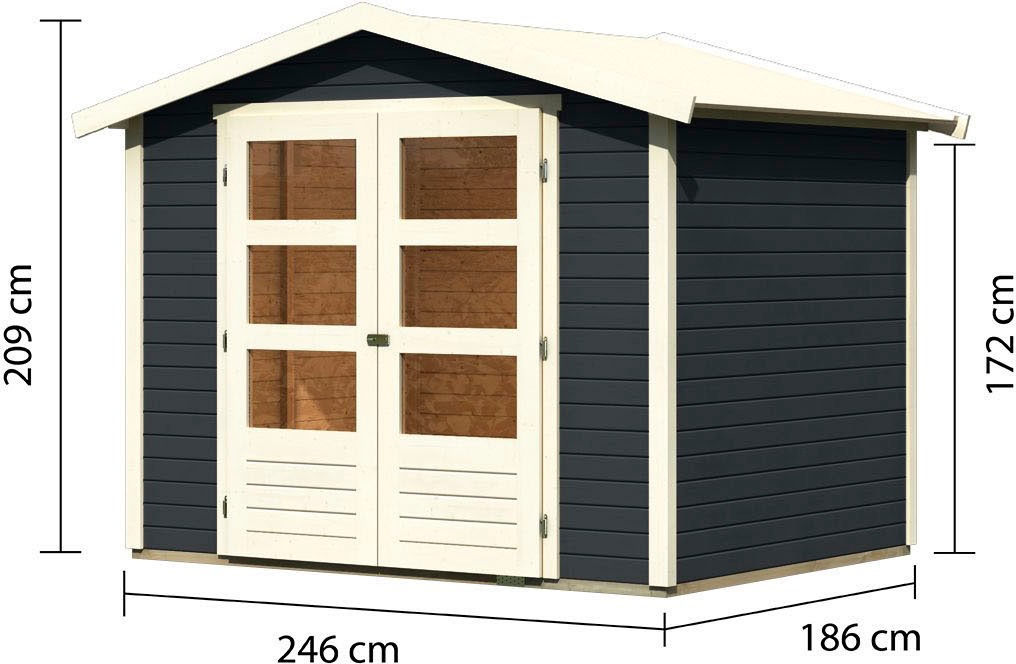 Karibu Gartenhaus »Amberg 3«, (Set), anthrazit, naturbelassen oder terragrau