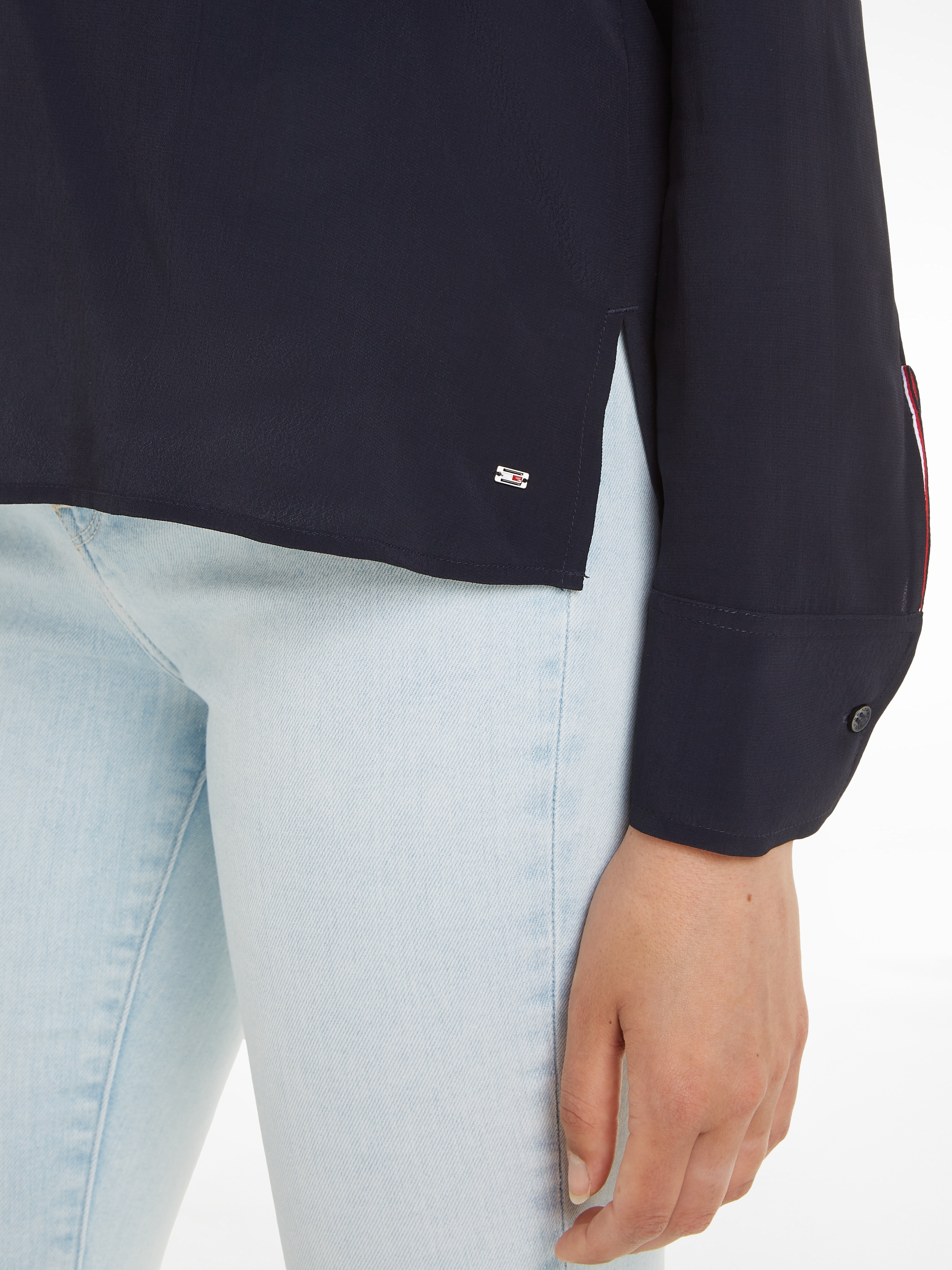 Tommy Hilfiger Langarmbluse »VISCOSE CREPE V-NECK BLOUSE«, in Unifarbe