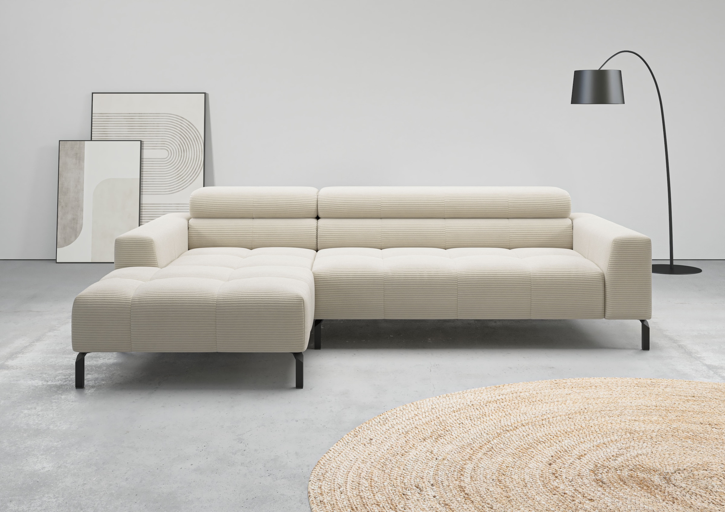 Home affaire Ecksofa »Claya, 258 cm breit, L-Form, Kopfteilverstellung« Moderne Steppung, weicher Polsteraufbau & saugroboterfreundliche Höhe