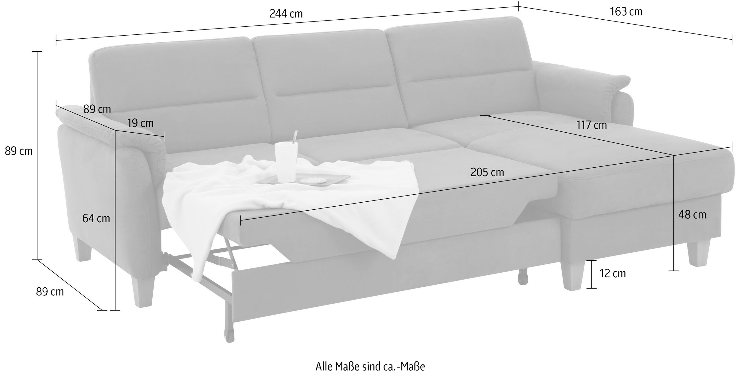 Home affaire Ecksofa »Palmera L-Form, B: 244 cm«, optional Bettfunktion & Bettkasten, Federkern