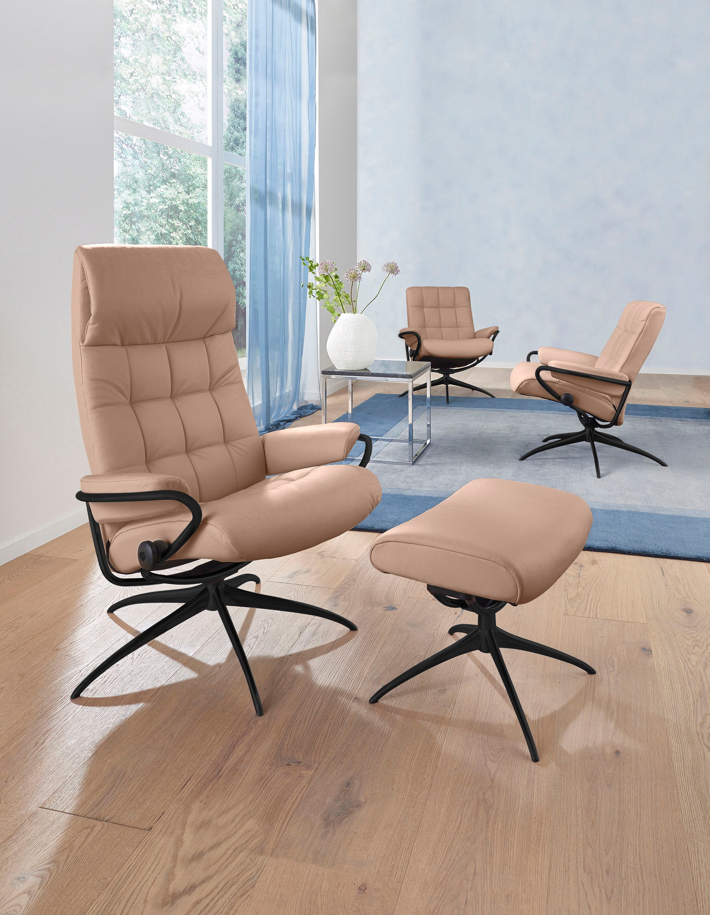 Stressless® Relaxsessel »London«, (Set, Relaxsessel mit Hocker), mit Hocker, High Back, mit Star Base, Gestell Schwarz