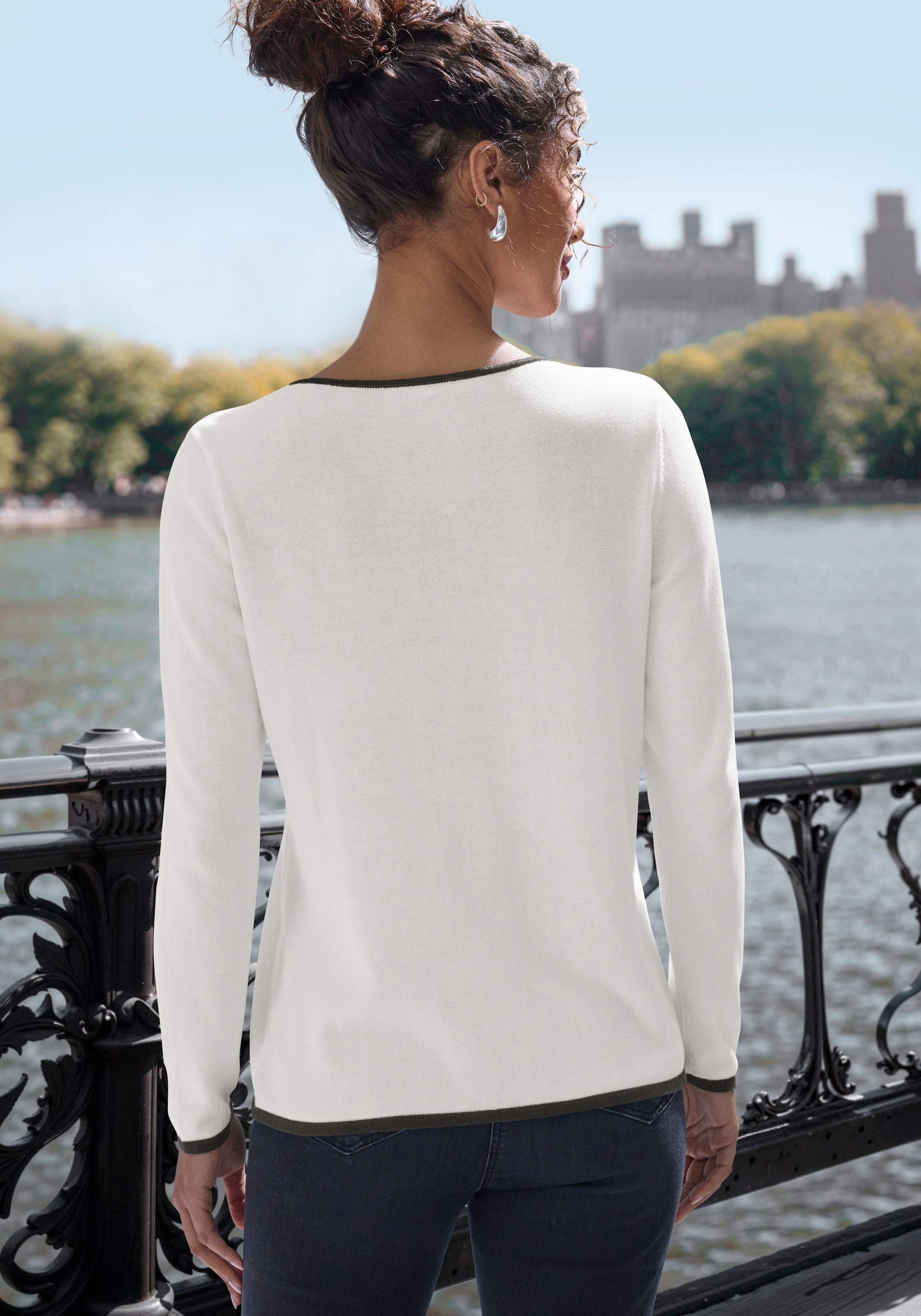 Vivance V-Ausschnitt-Pullover, mit Kontrastkanten, casual