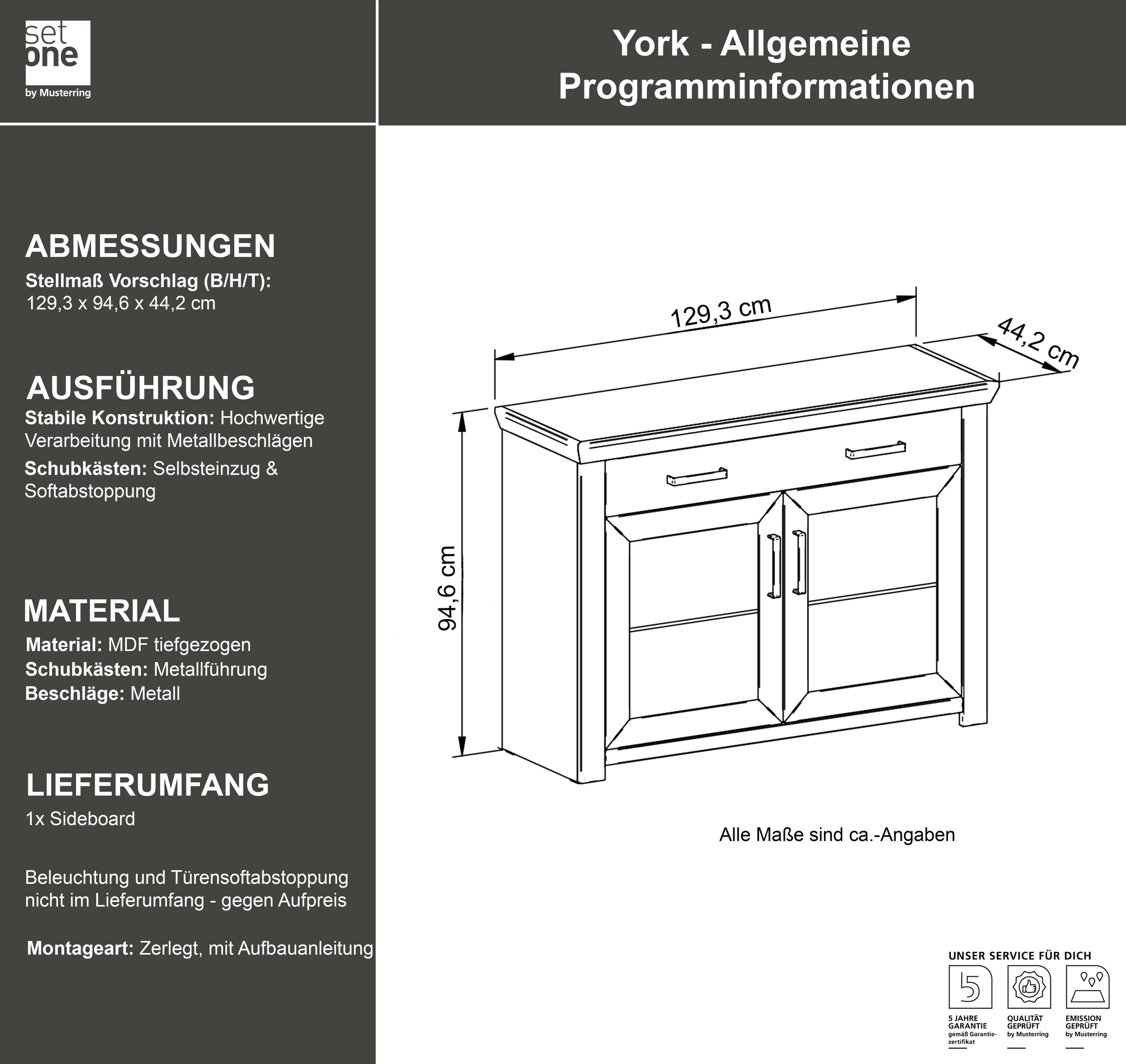 set one by Musterring Sideboard »York« Typ 53, in 3 Farbvarianten erhältlich, Landhausstil, Maße 129 x 95 cm