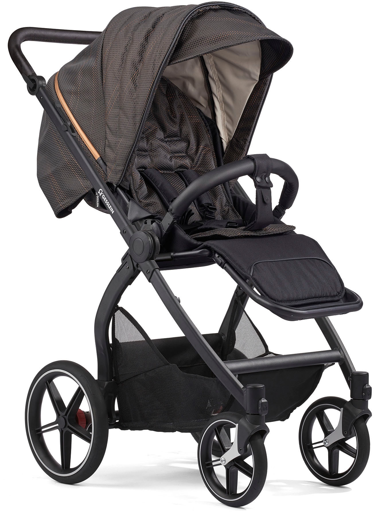 Gesslein Kombi-Kinderwagen »FX4 Soft+ mit Aufsatz Swing schwarz, schwarz/kupfer«, mit Babywanne C3 und Babyschalenadapter