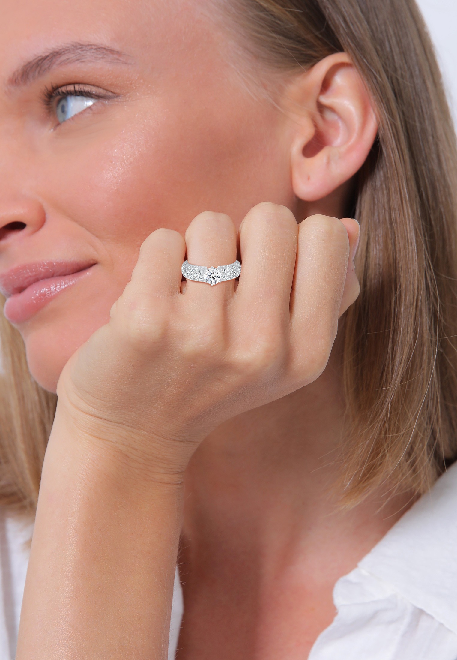 Elli Premium Trauring »Ring Glas Kristalle Weiß 925 Sterling Silver«