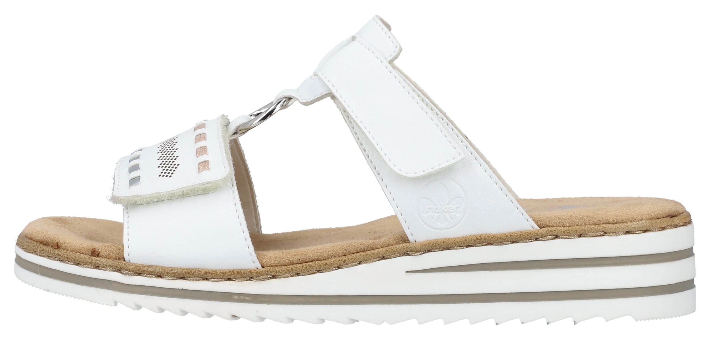Rieker Pantolette, Keilabsatz, Sommerschuh, Schlappen mit praktischen Klettriemchen