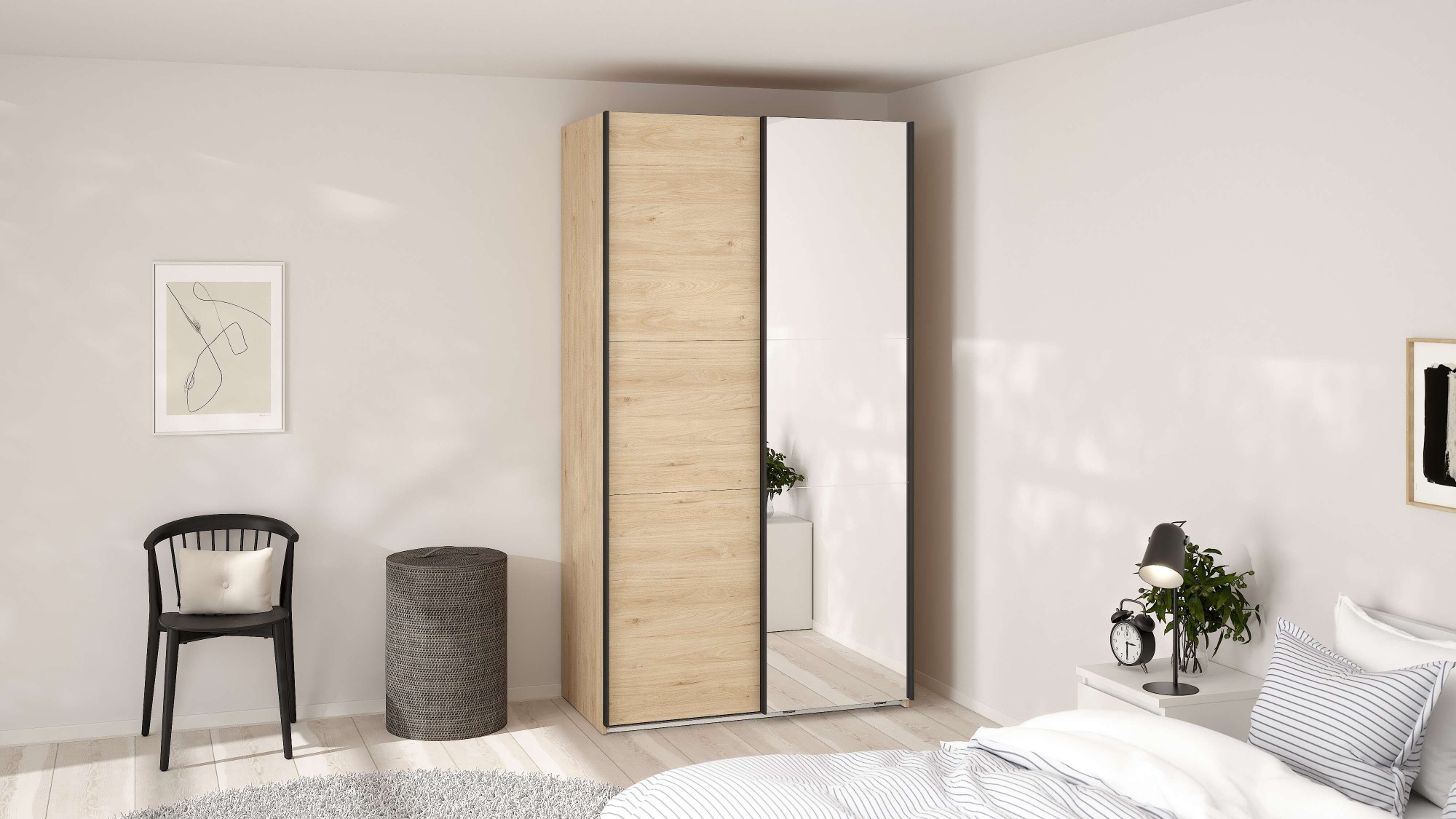 Home affaire Schwebetürenschrank »Como, Kleiderschrank, Schlafzimmerschrank« 1 Schwebetür, 1 Spiegelschiebetür, Kleiderstange, Einlegeboden