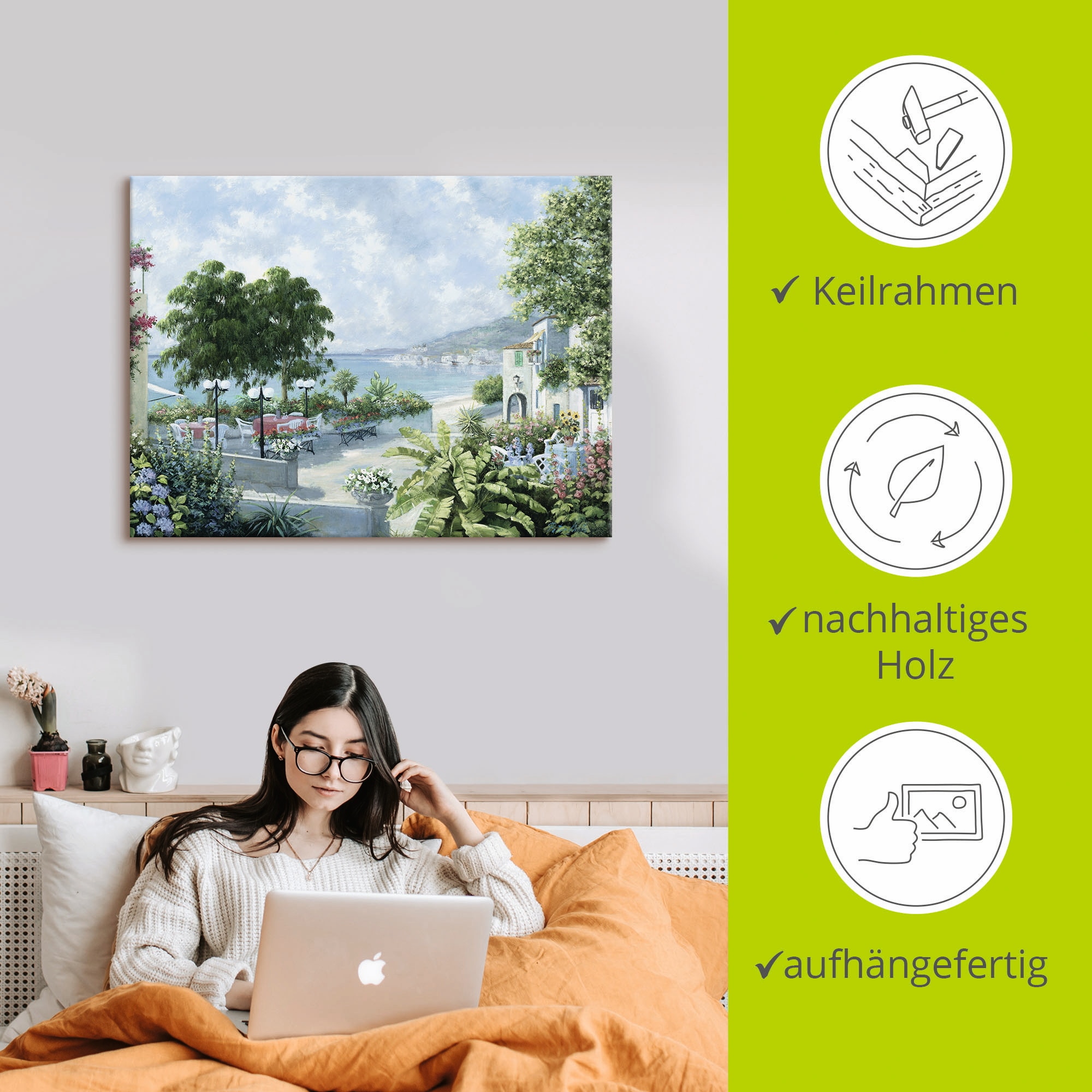 Artland Wandbild »Ozeansicht« Garten 1 Stk. tlg. auf Holzrahmen gespannt