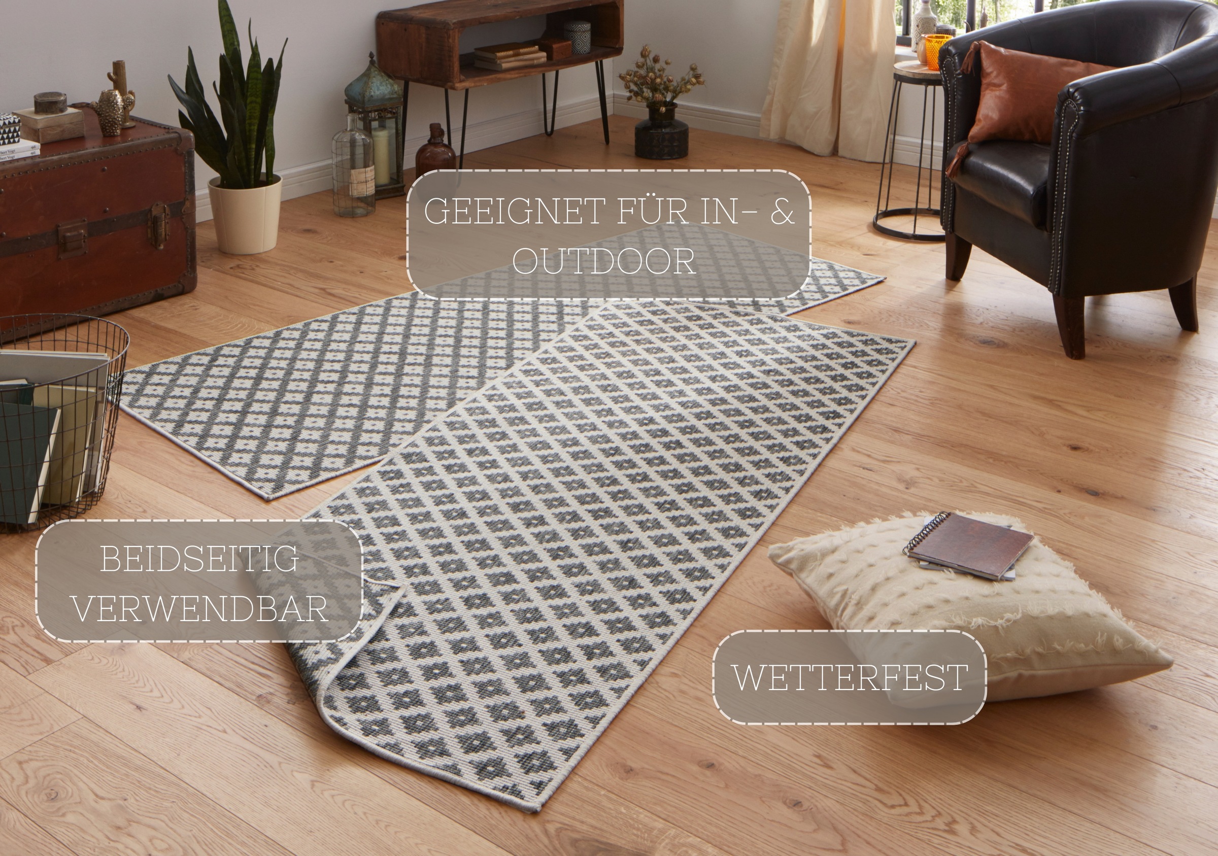 HANSE Home Teppich »Nizza Wendeteppich«, rechteckig, 5 mm Höhe, In-& Outdoor, Wetterfest, Balkon, Läufer, Wohnzimmer, Wasserfest