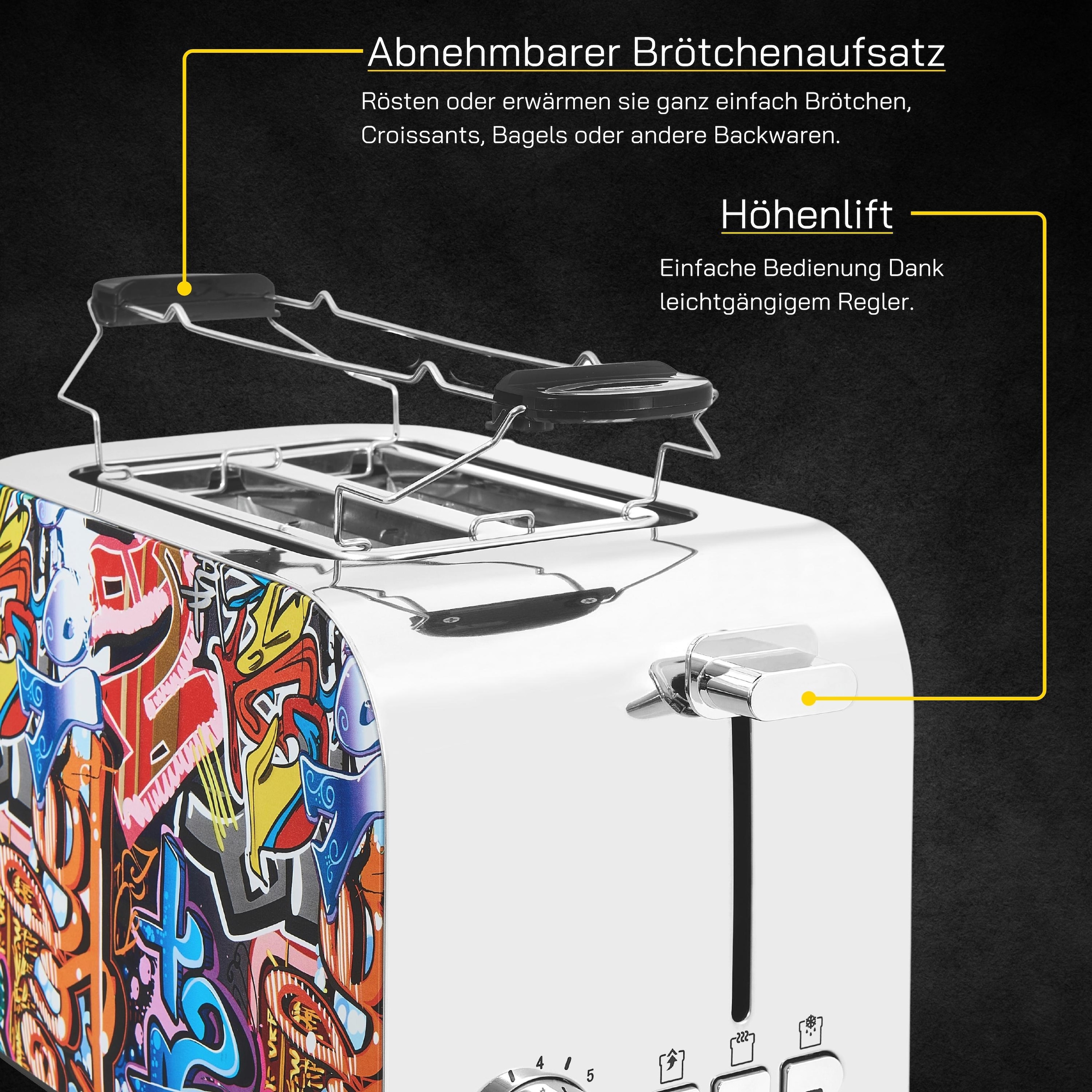 Gutfels Toaster »TOAST 3010 G«, 2 kurze Schlitze, 850 W, 2-Scheiben-Toaster, 850 Watt, Graffitti-Style