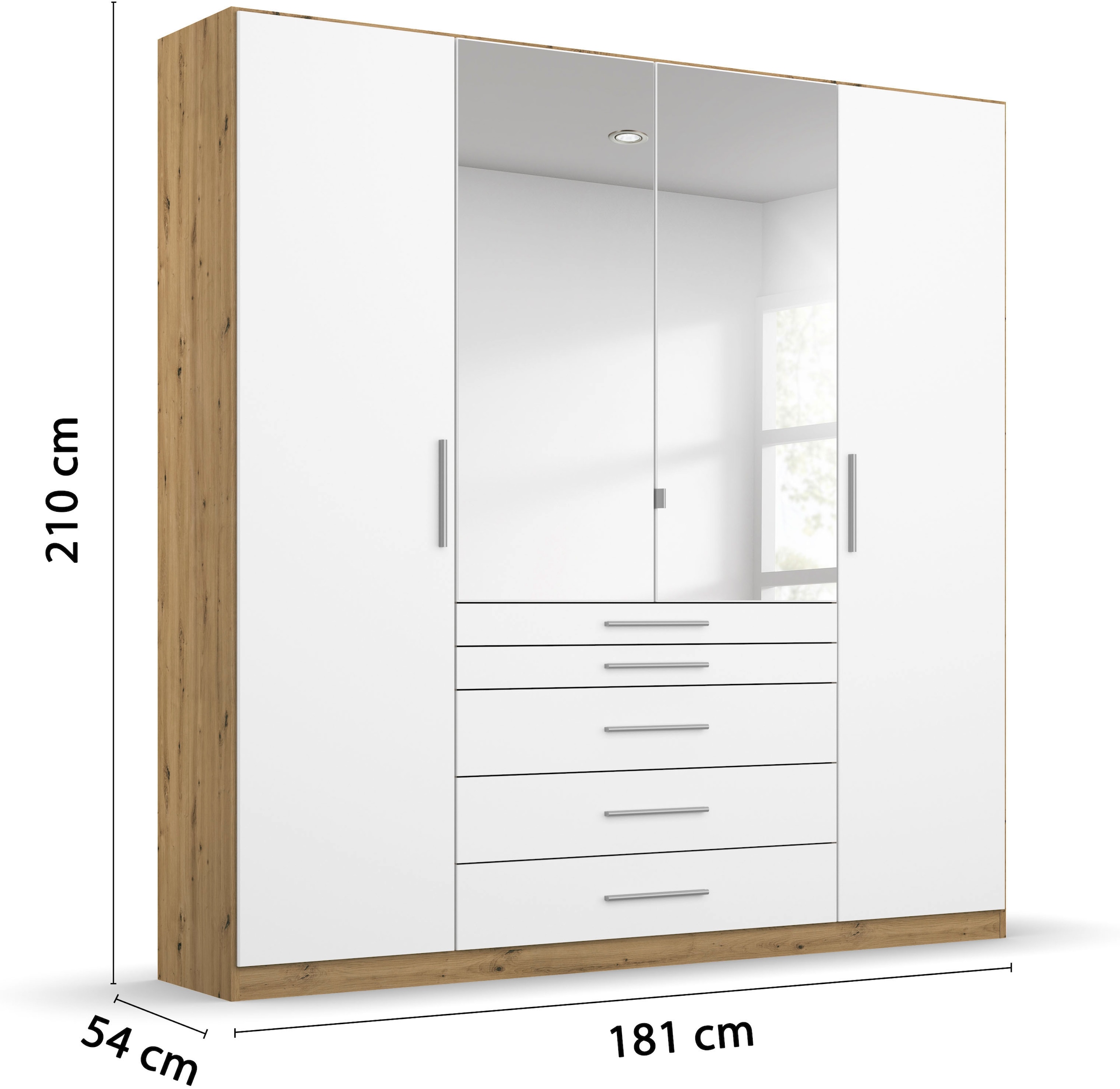 rauch Kleiderschrank »Schrank Drehtürenschrank Ankleide Garderobe Schlafzimmer WEINGARTEN« Breiten: 181/225/270 cm, Höhe 210 cm,  mit Spiegel, oberste Schublade mit Einteilung MADE IN GERMANY