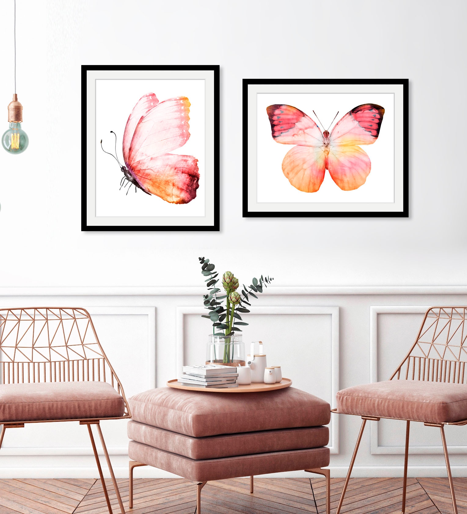 queence Bild »Elli«, Schmetterlinge-Kunst-Insekten, (1 St.), HD Premium Poster-Druck inkl. Holzrahmen