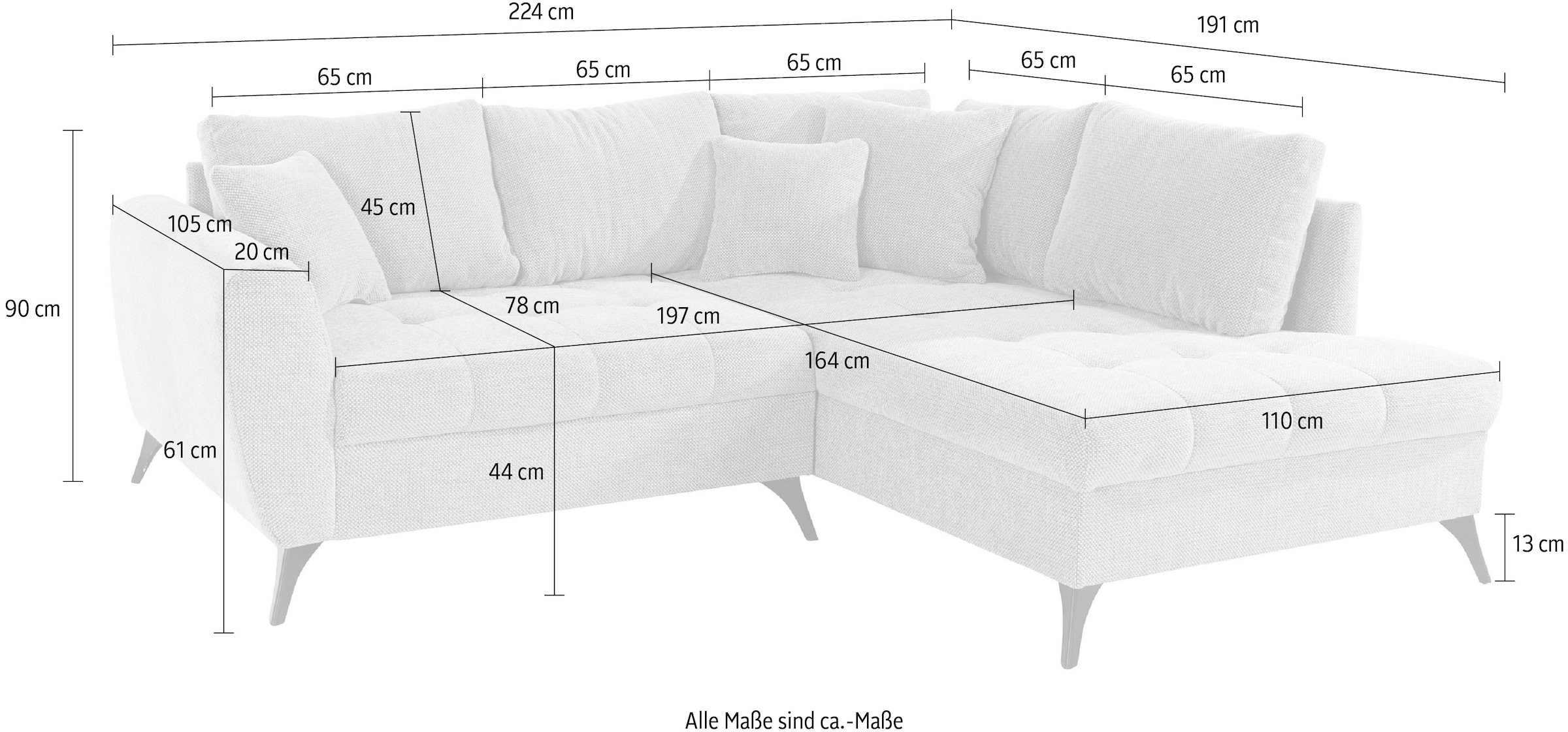 INOSIGN Ecksofa »Lörby L-Form«, Belastbarkeit bis 140kg pro Sitzplatz, auch mit Aqua clean-Bezug