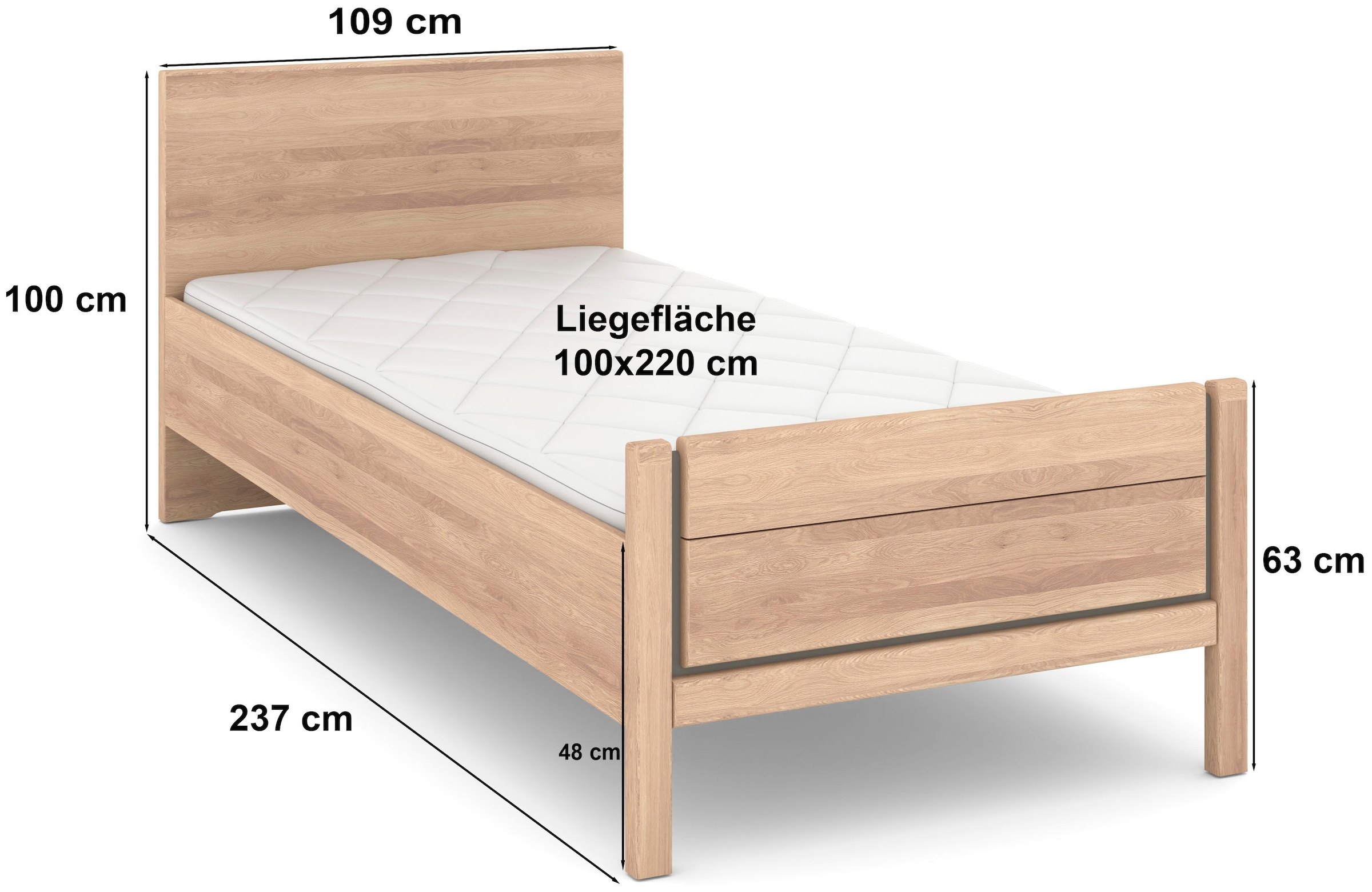 Musterring Holzbett »Sorrent, Bettgestell, Bettrahmen, teilmassiv Eiche«, (MADE IN GERMANY), Eiche teilmassiv, Liegehöhenverstellung, Stollenfußteil