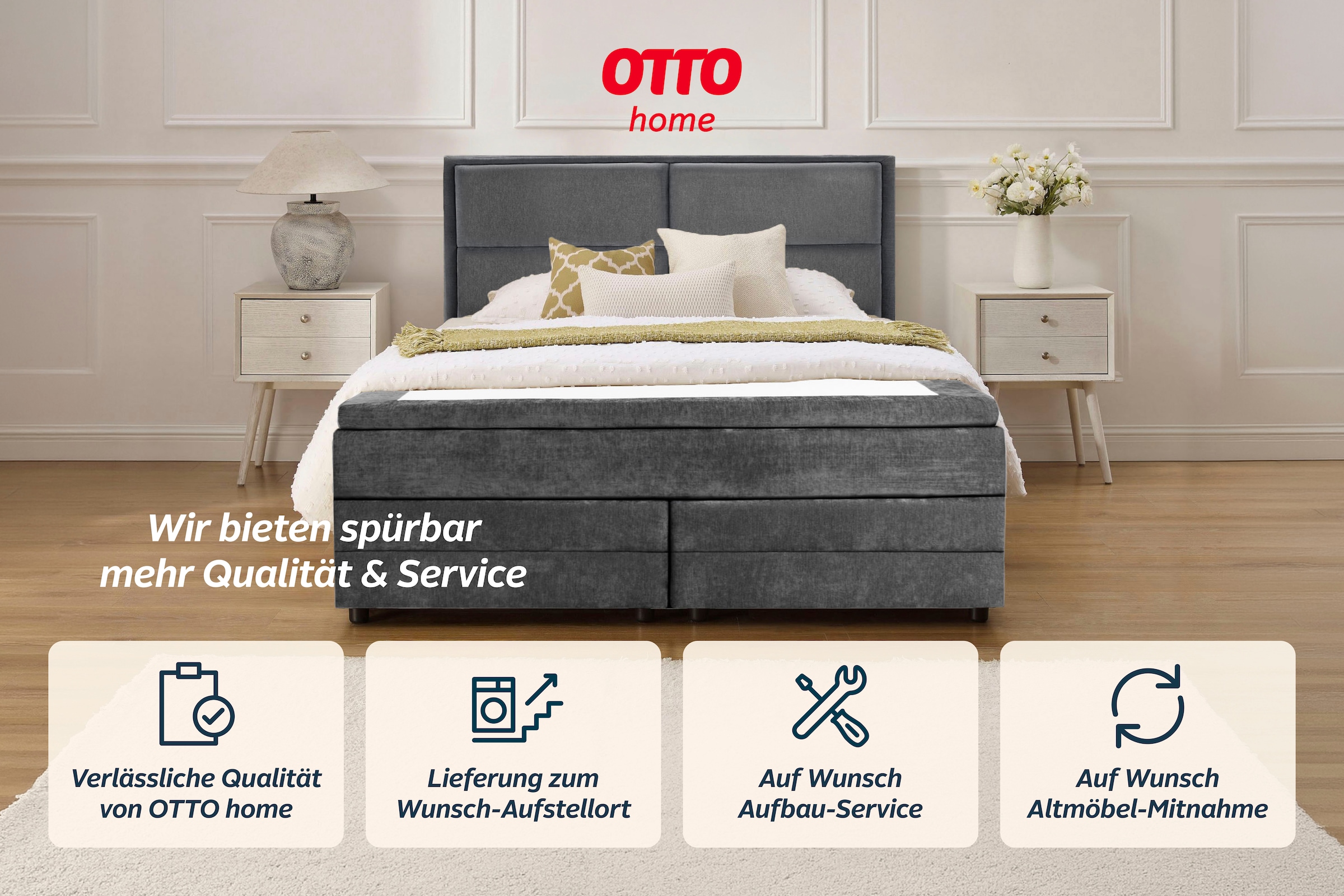OTTO home Boxspringbett »FYNNA Polsterbett mit Bettkasten & 7-Zonen-Taschenfederkernmatratze H3« mit 7 cm Komfortschaum-Topper, Chenille-Bezug, Liegefläche 140x200 cm
